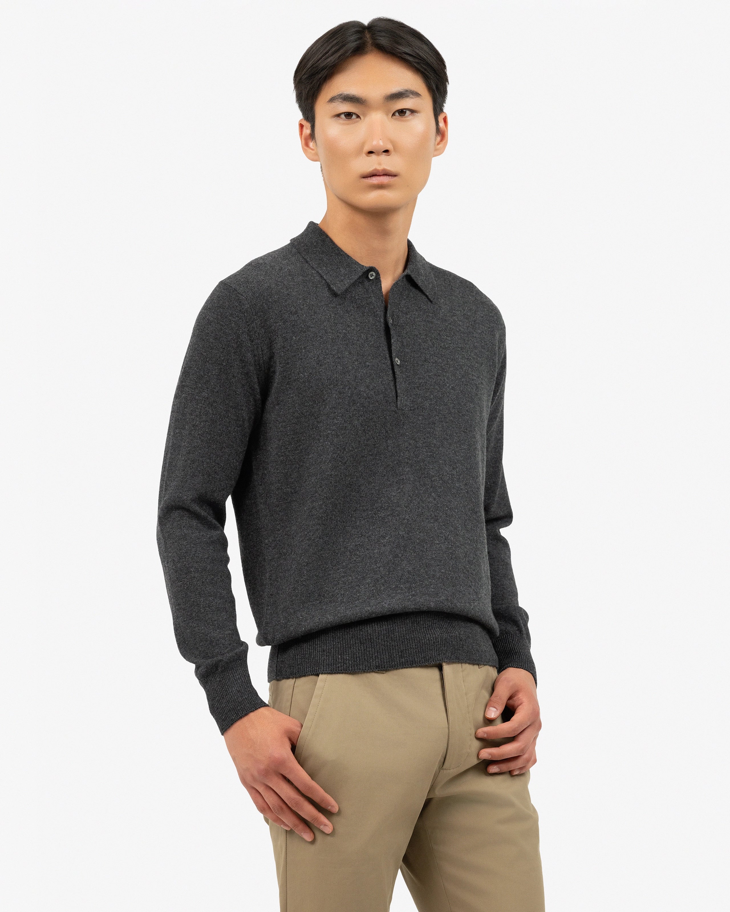 Men's Classic Polo Sweater - Charcoal Cashmere