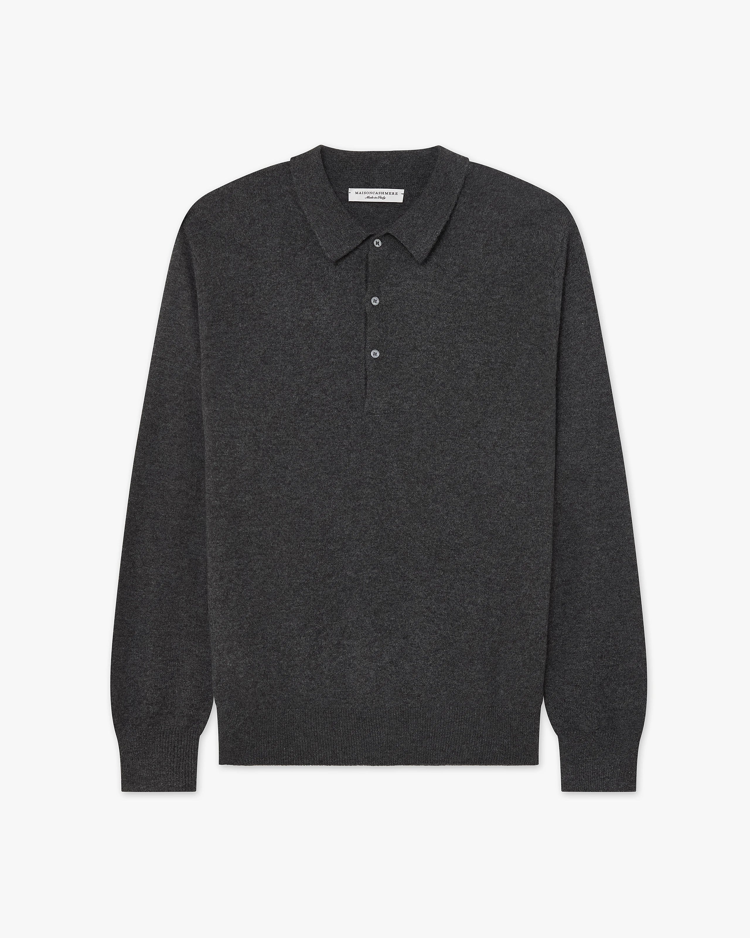 Men's Classic Polo Sweater - Charcoal Cashmere