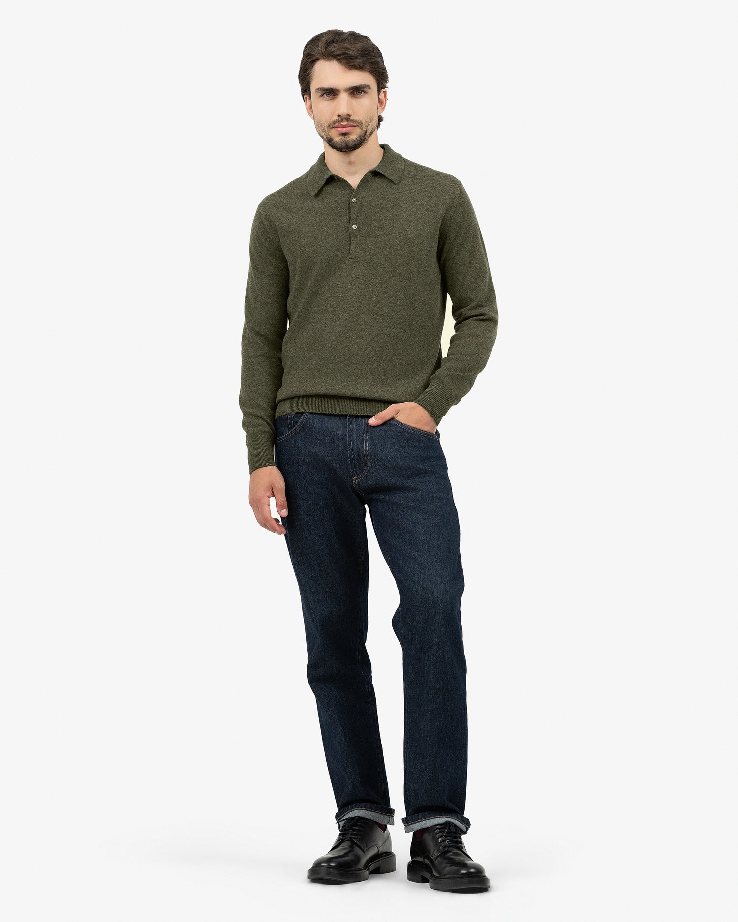 Pull Polo Classic Cachemire Homme Vert MaisonCashmere