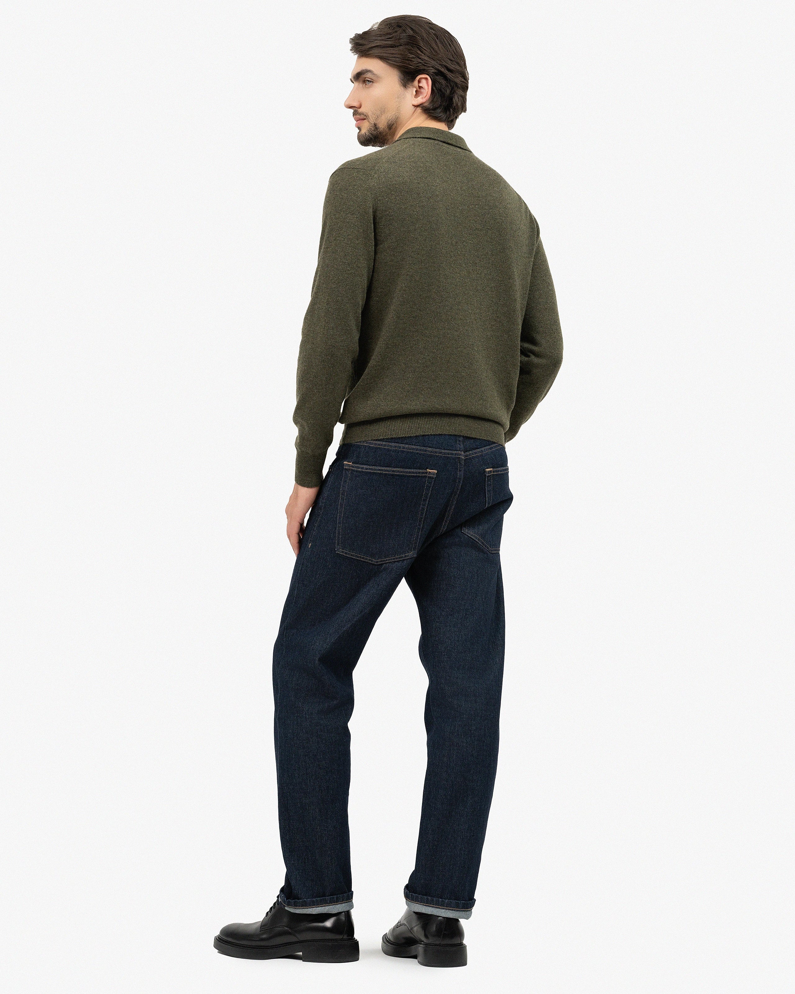 Men's Classic Polo Sweater - Green Cashmere