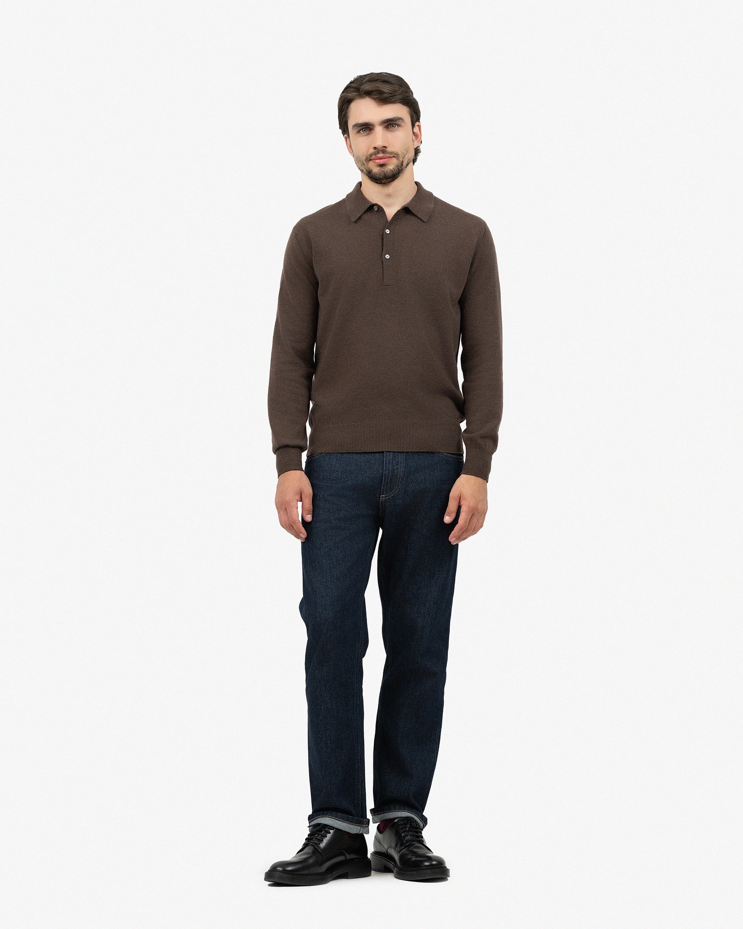 Men's Classic Cashmere Polo Sweater Brown MaisonCashmere