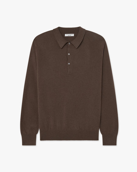 Men's Classic Polo Sweater - Brown Cashmere
