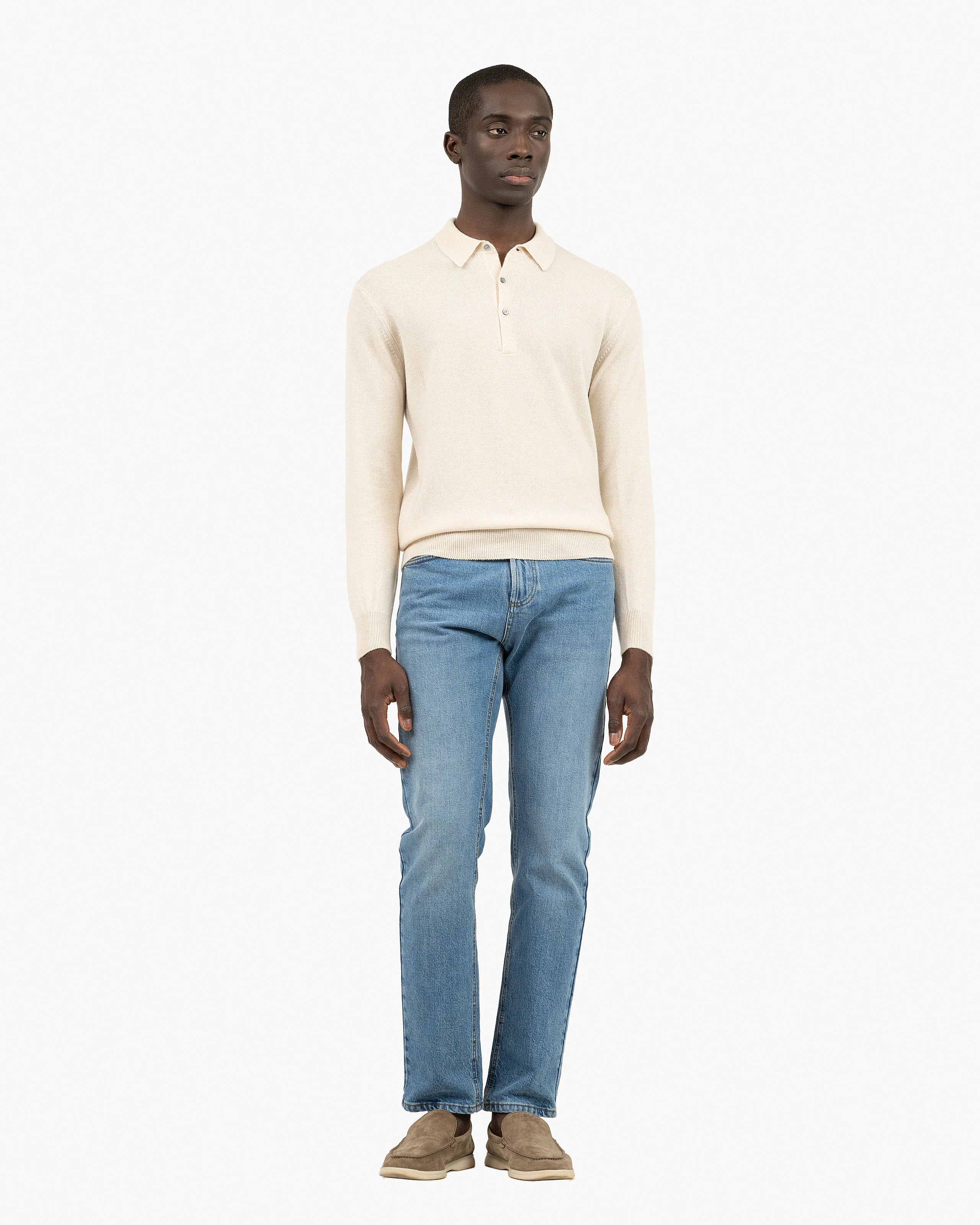 Men's Classic Polo Sweater - Light Beige Cashmere