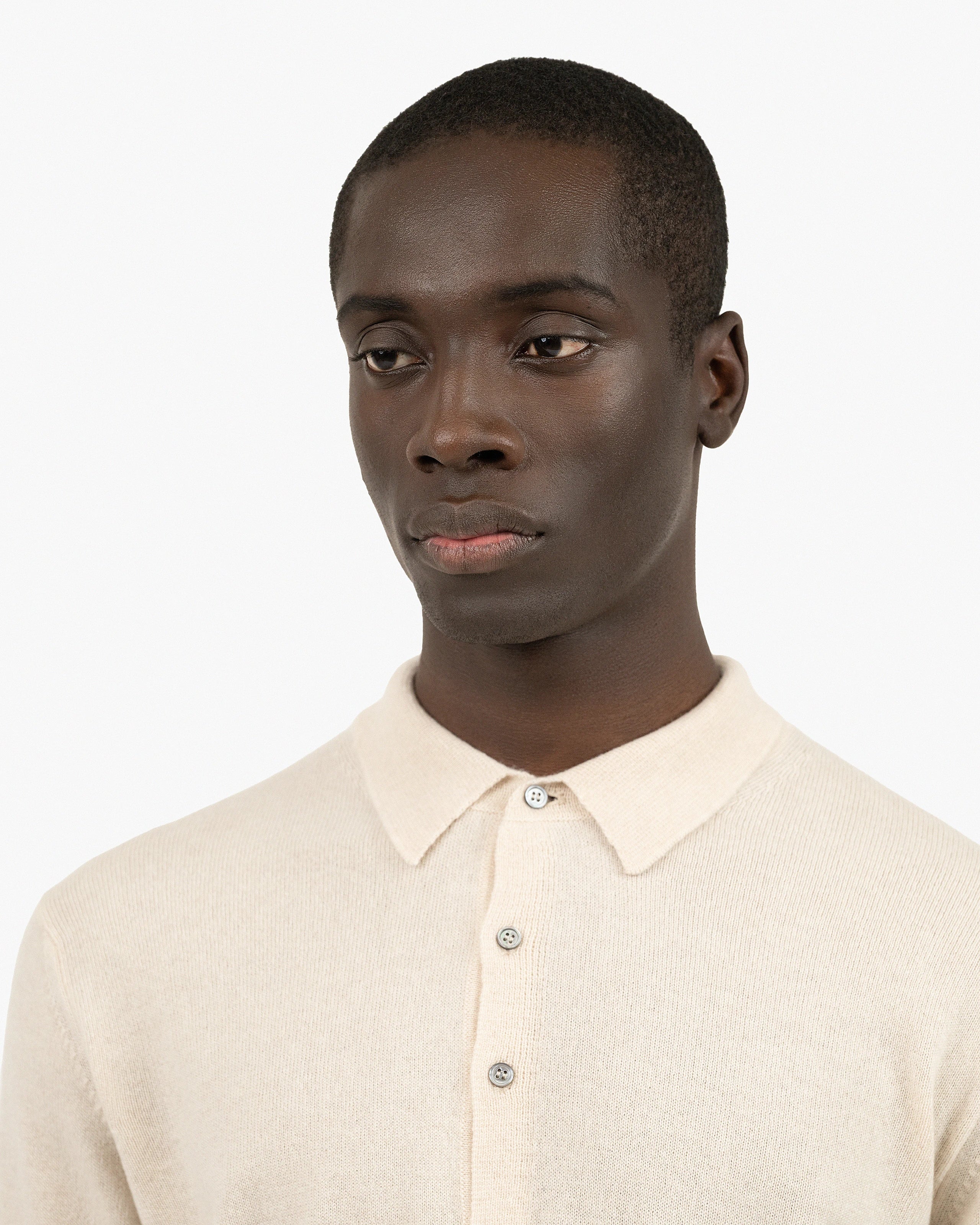 Men's Classic Polo Sweater - Light Beige Cashmere