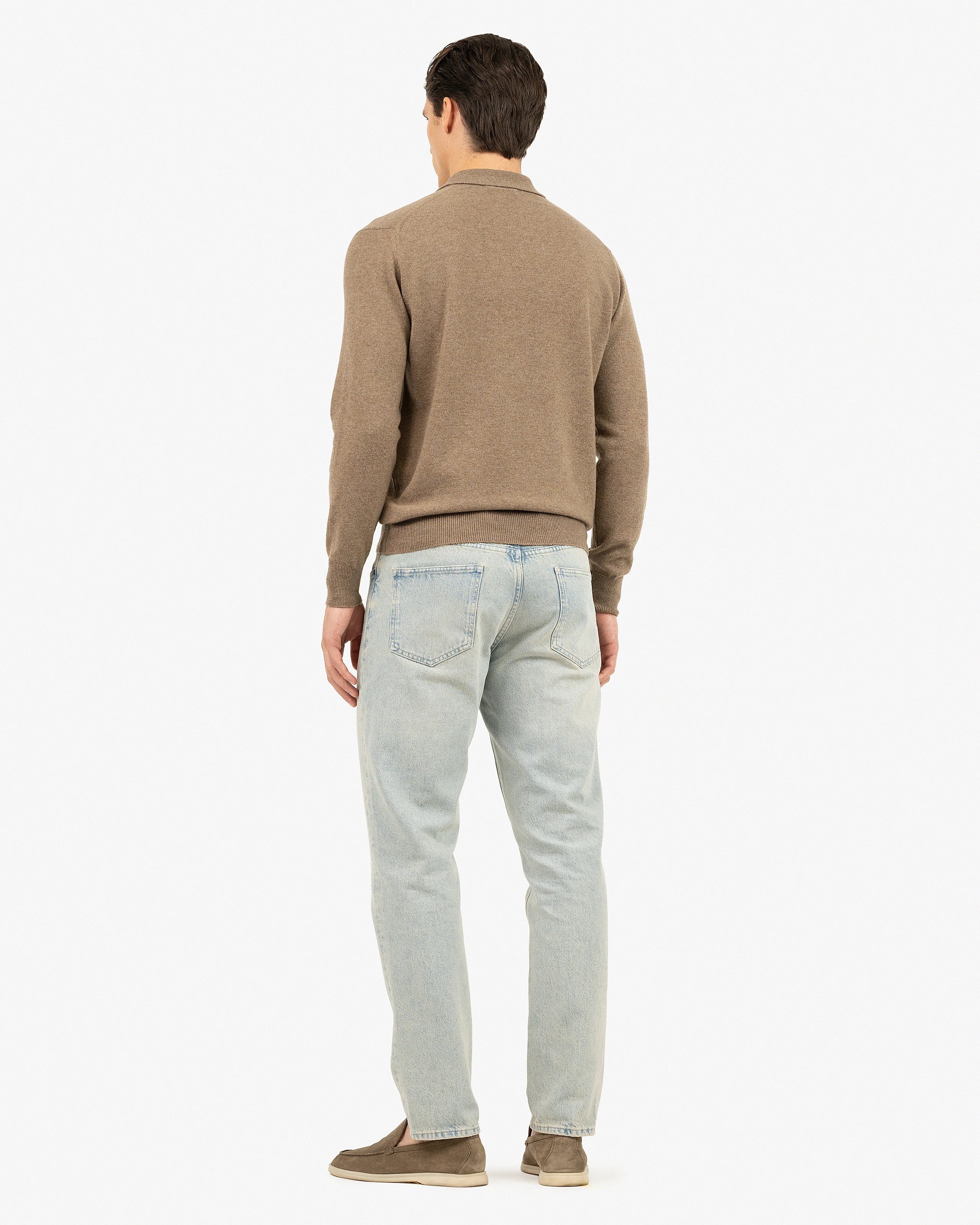 Men's Classic Polo Sweater - Light Brown Cashmere