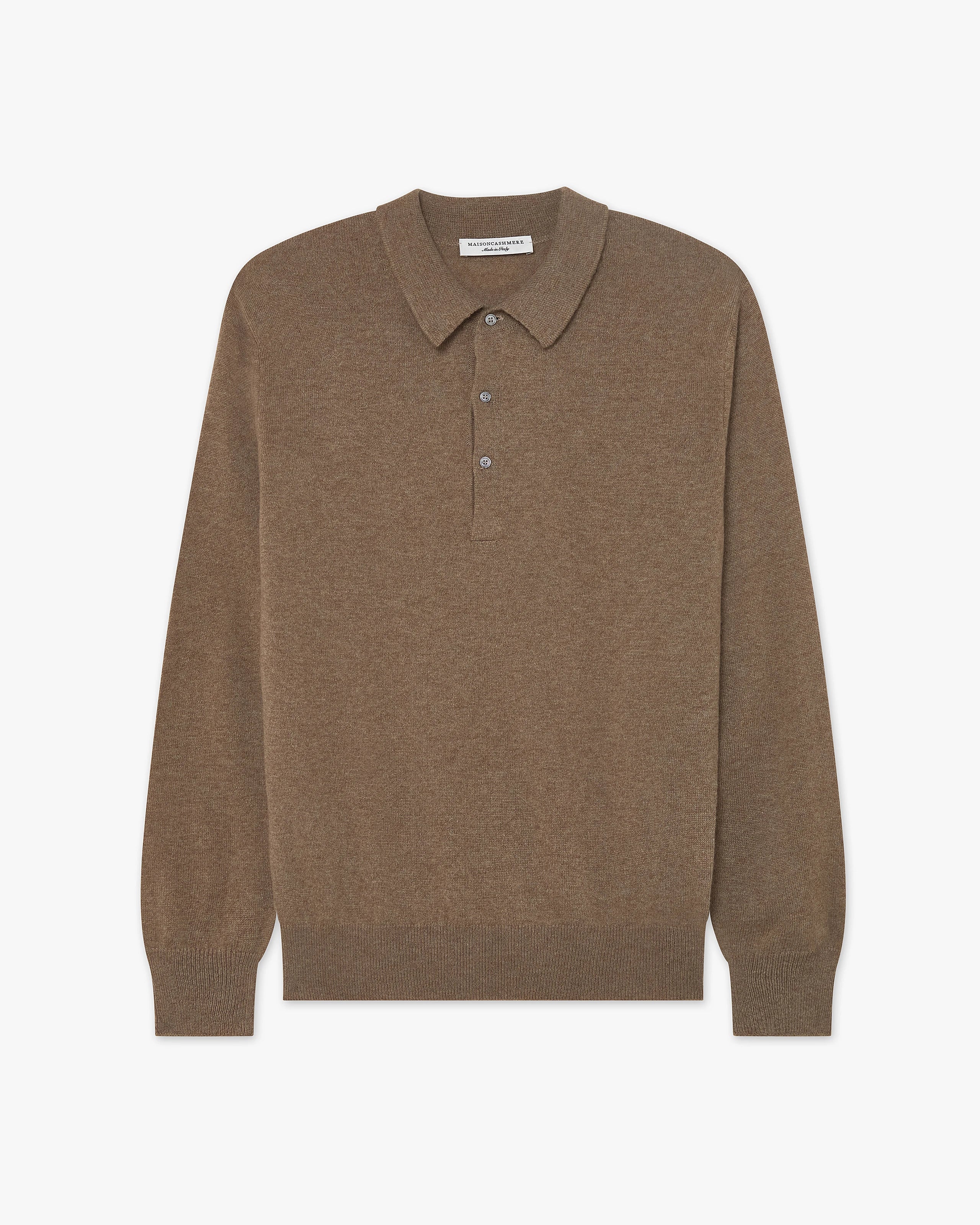 Men's Classic Polo Sweater - Light Brown Cashmere
