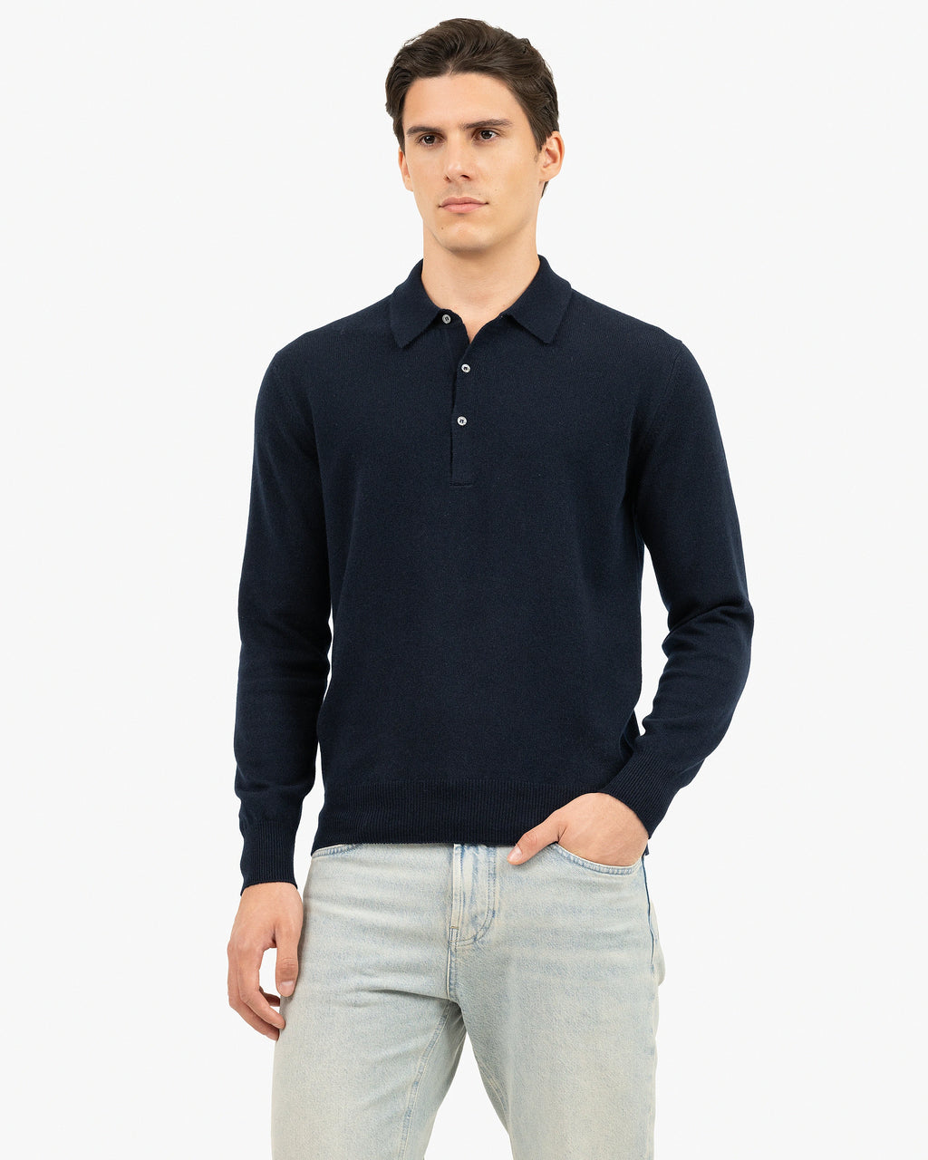Men's Classic Polo Sweater - Night Blue Cashmere
