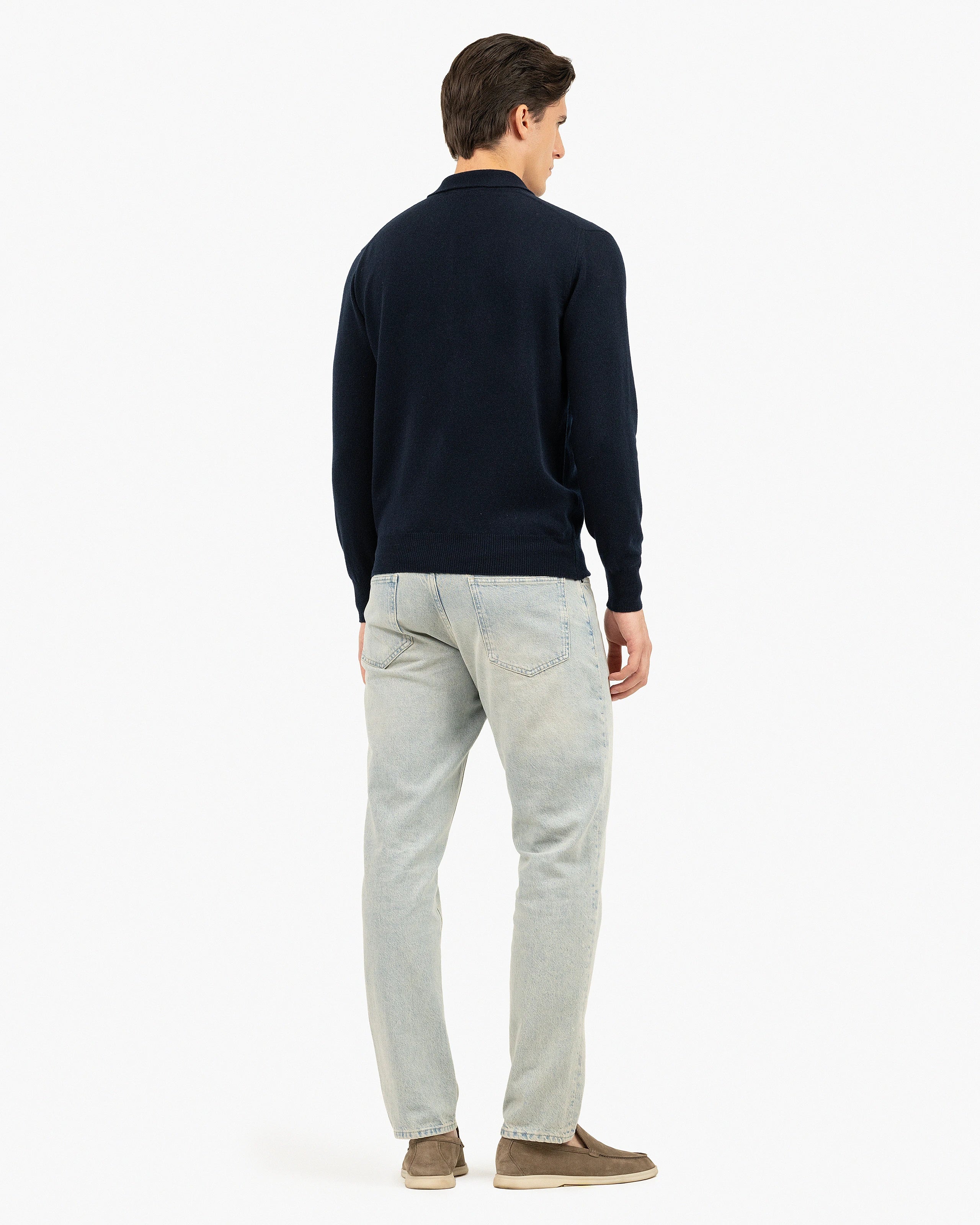 Men's Classic Polo Sweater - Night Blue Cashmere
