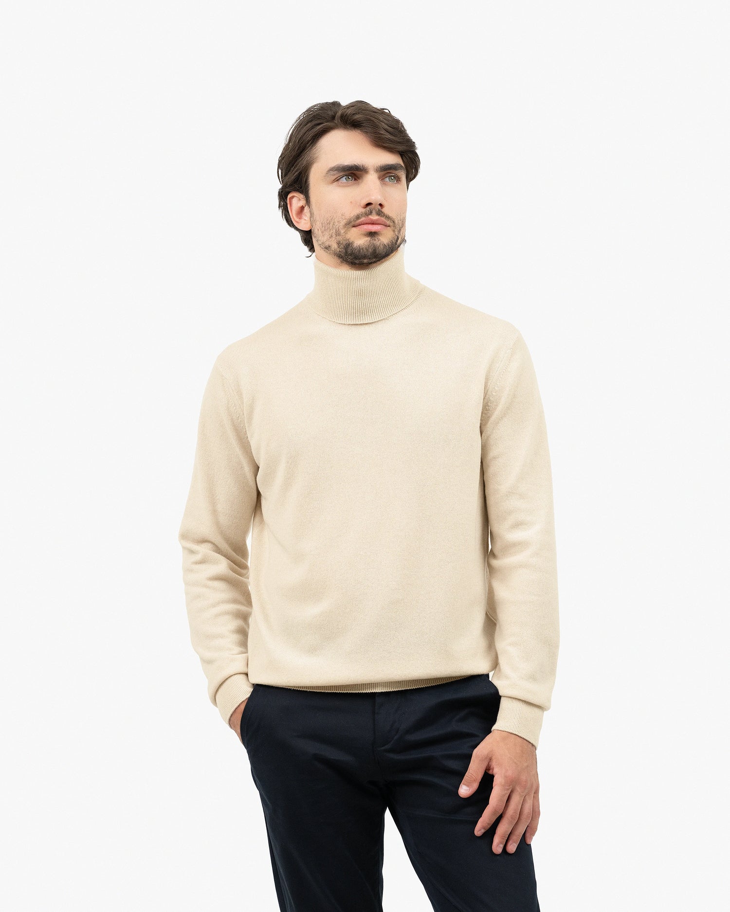 Men's Classic Cashmere Turtleneck Sweater Light Beige