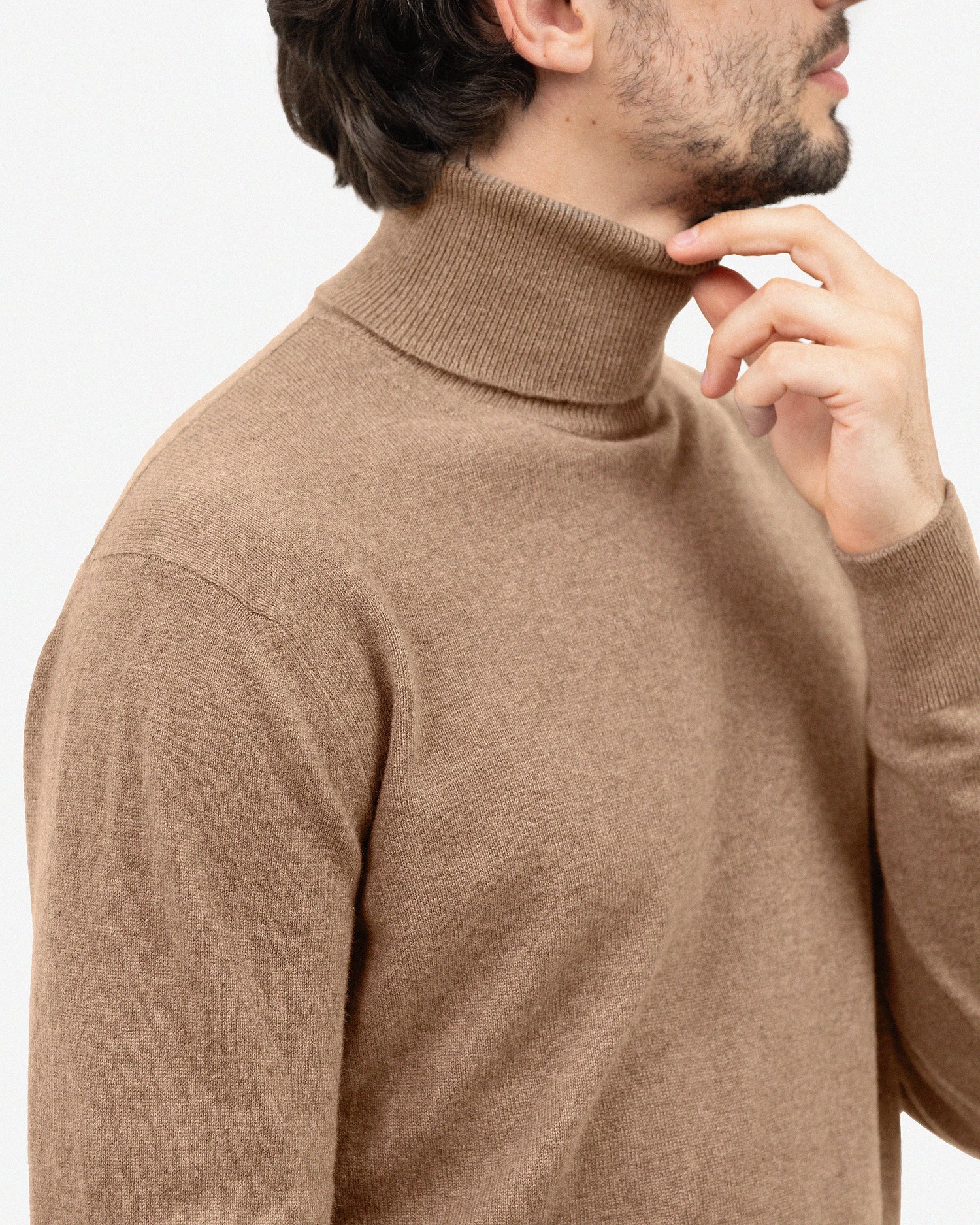 Men's Classic Cashmere Roll Neck Jumper Light Brown MaisonCashmere