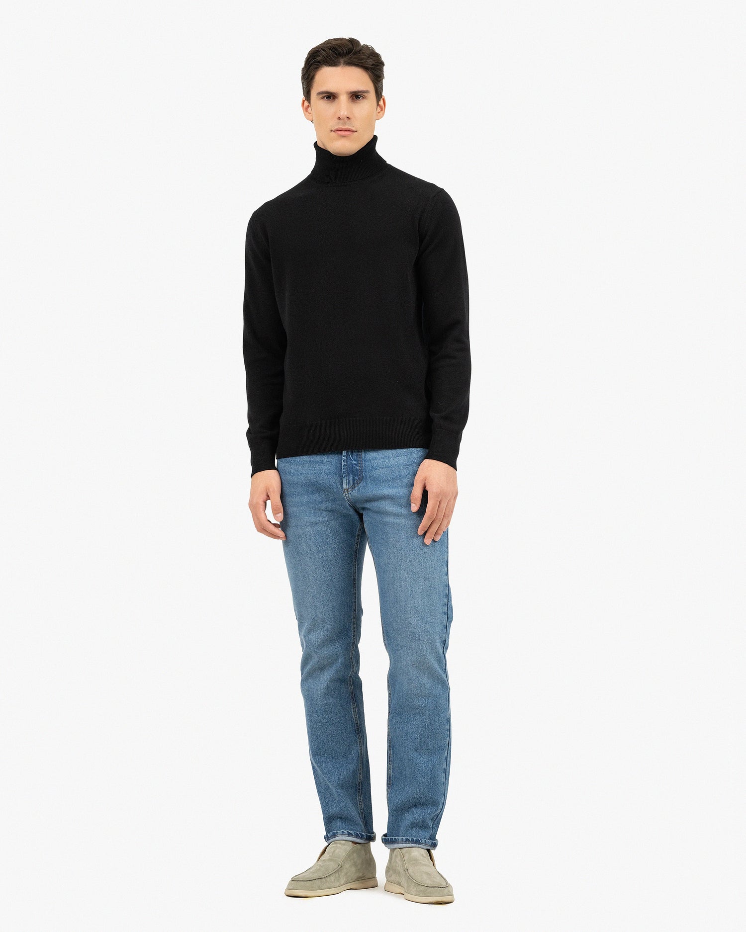 Classic Kaschmir Rollkragen Pullover Herren Schwarz MaisonCashmere