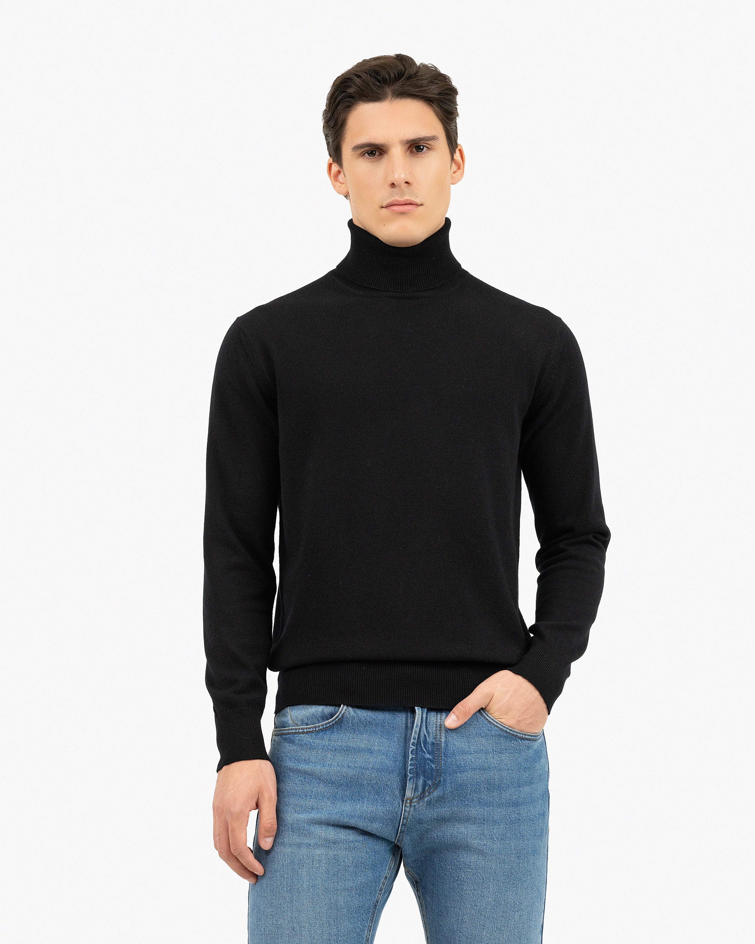 Men's Classic Turtleneck Sweater - Black Cashmere
