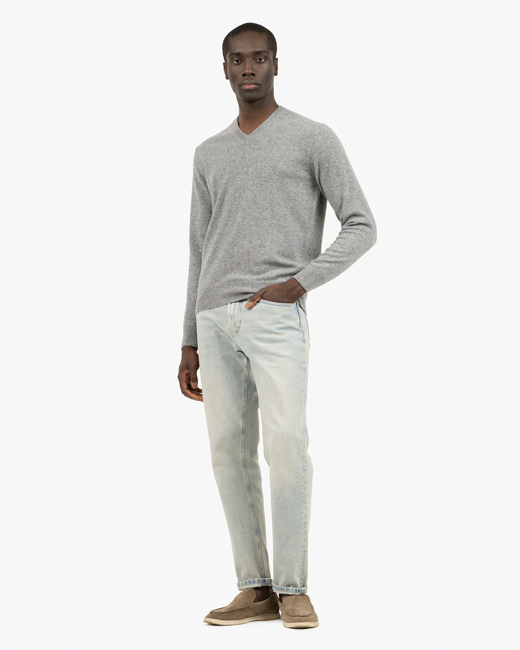 mens grey dress sweater Men's Classic Crew Neck Sweater - Medium Grey - Cashmere