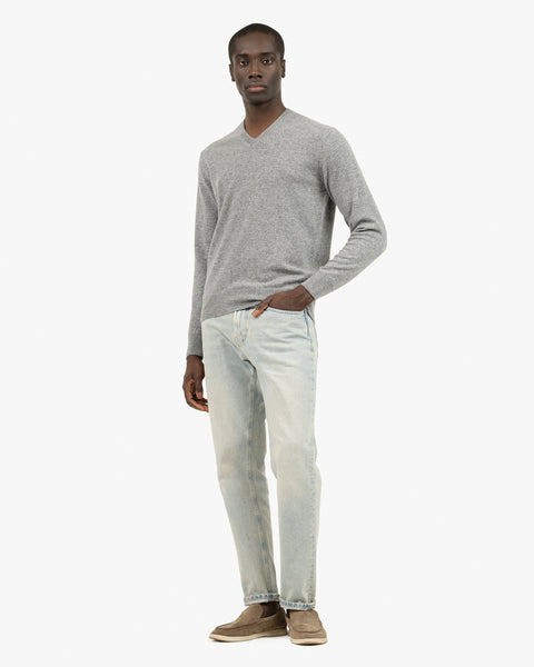 Men's Classic V-Neck Sweater - Medium Grey Cashmere