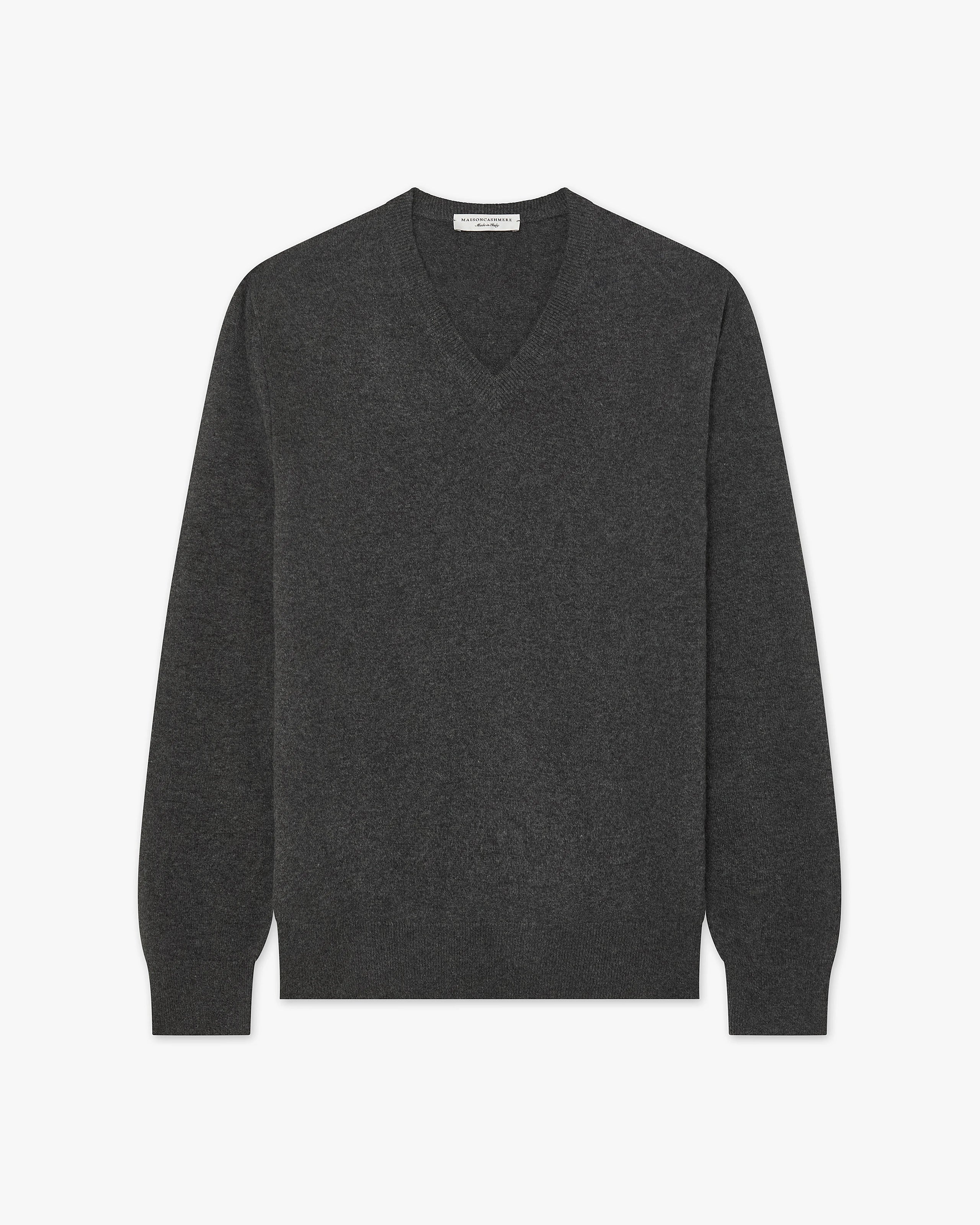 Men's Classic V-Neck Sweater - Charcoal Cashmere