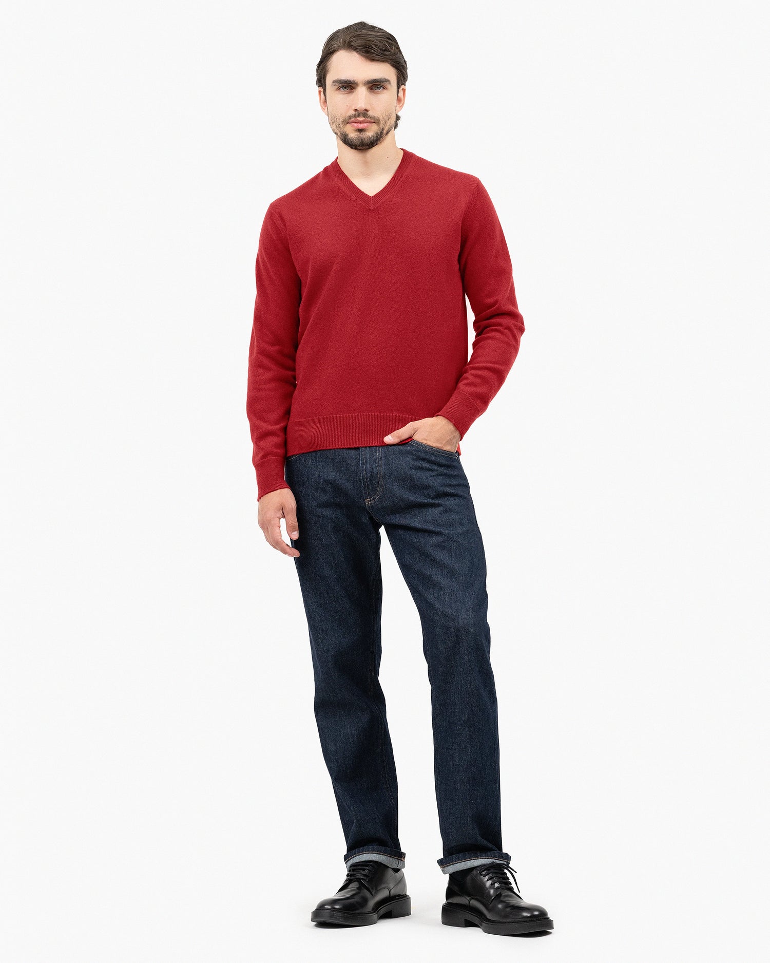 Classic Kaschmir V-Ausschnitt Pullover Herren Rot MaisonCashmere