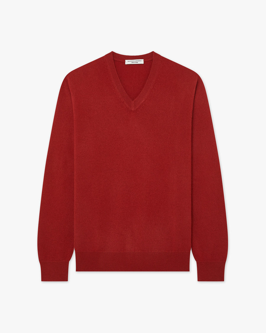 Men's Classic V-Neck Sweater - Red Cashmere