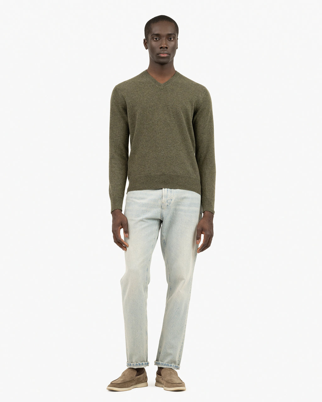 Men's Classic V-Neck Sweater - Green Cashmere