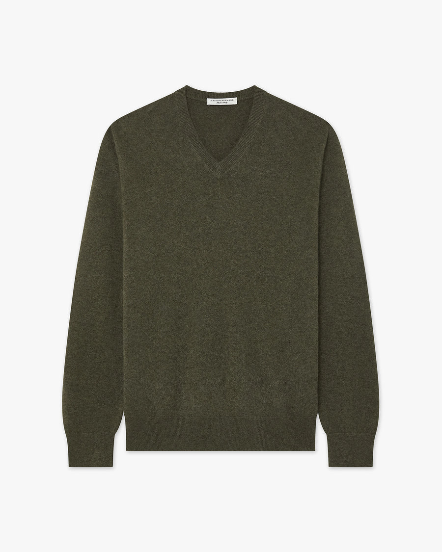 Men's Classic V-Neck Sweater - Green Cashmere