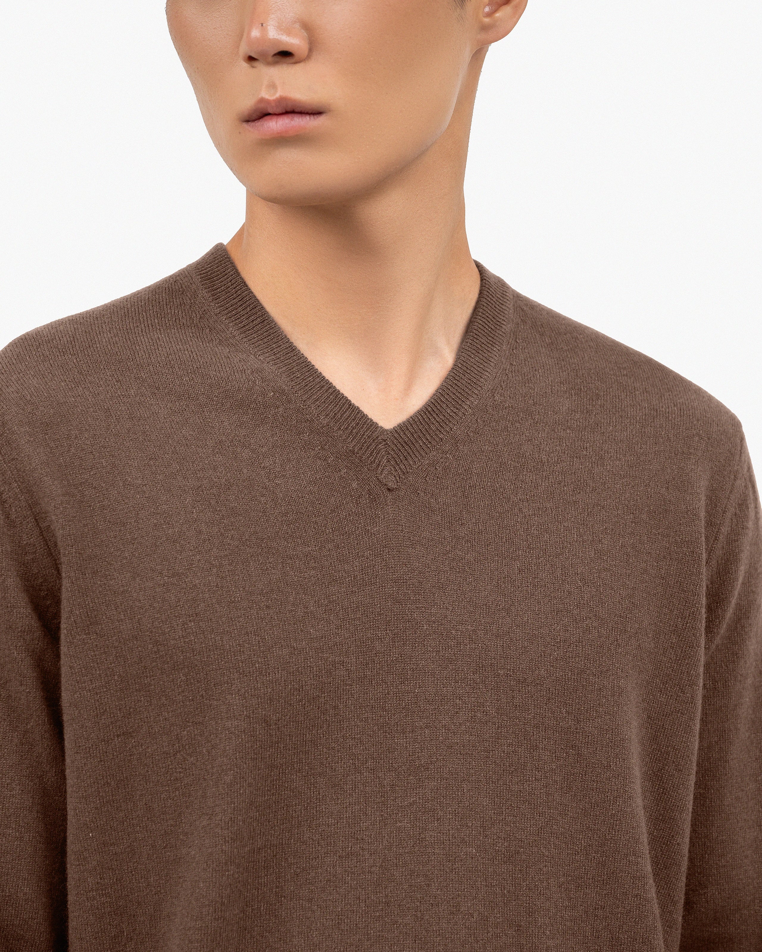 Men's Classic V-Neck Sweater - Brown Cashmere