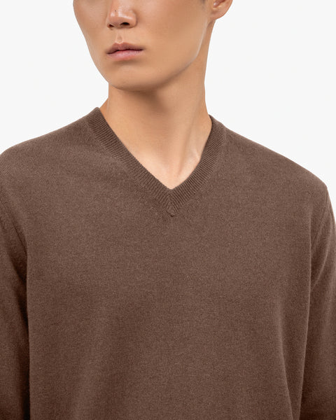 Men's Classic V-Neck Sweater - Brown Cashmere
