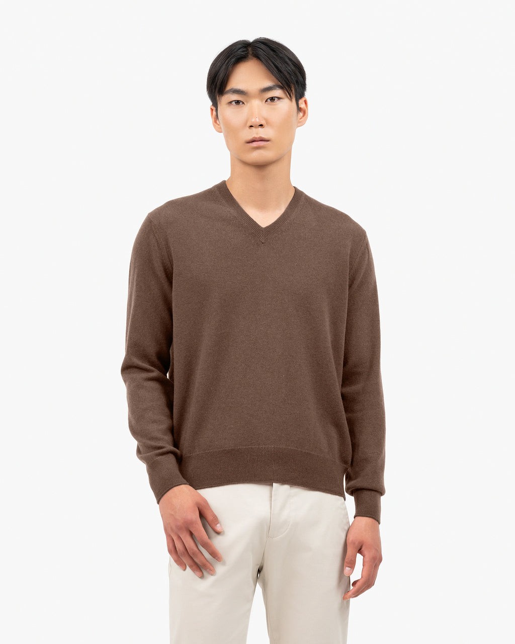 Men's Classic Cashmere V-Neck Sweater - Brown | MaisonCashmere Men's Classic Cashmere V-Neck Sweater - Brown | MaisonCashmere