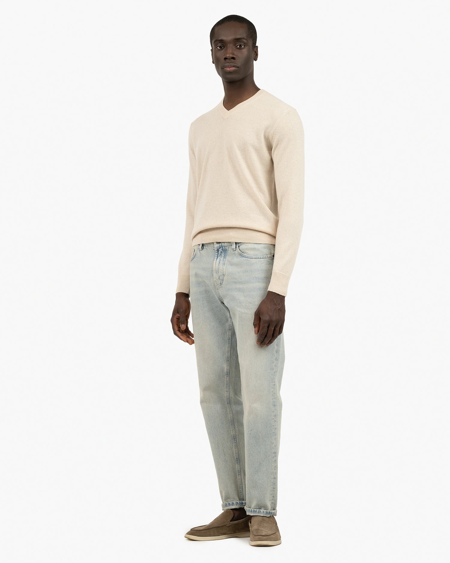 Classic Kaschmir V-Ausschnitt Pullover Herren Helles Beige