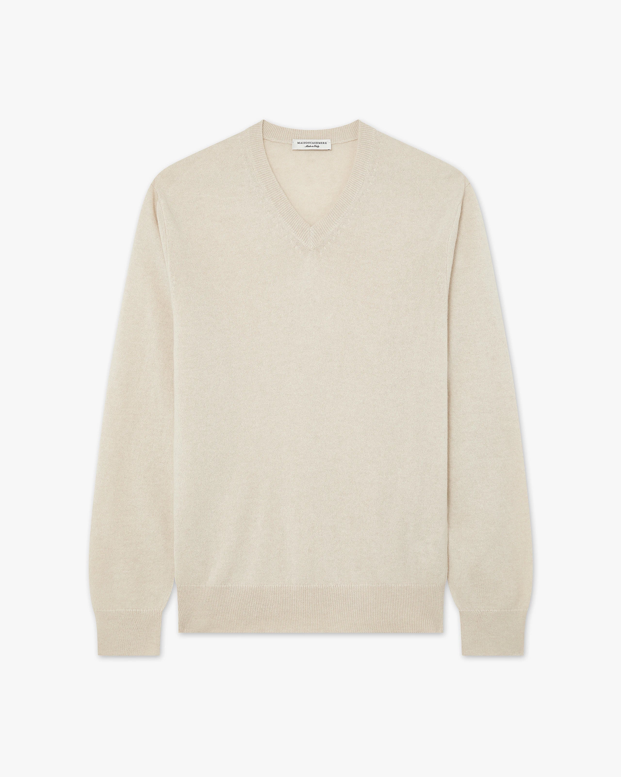 Men's Classic V-Neck Sweater - Light Beige Cashmere