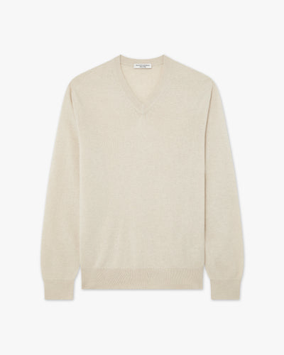 Men's Classic V-Neck Sweater - Light Beige Cashmere