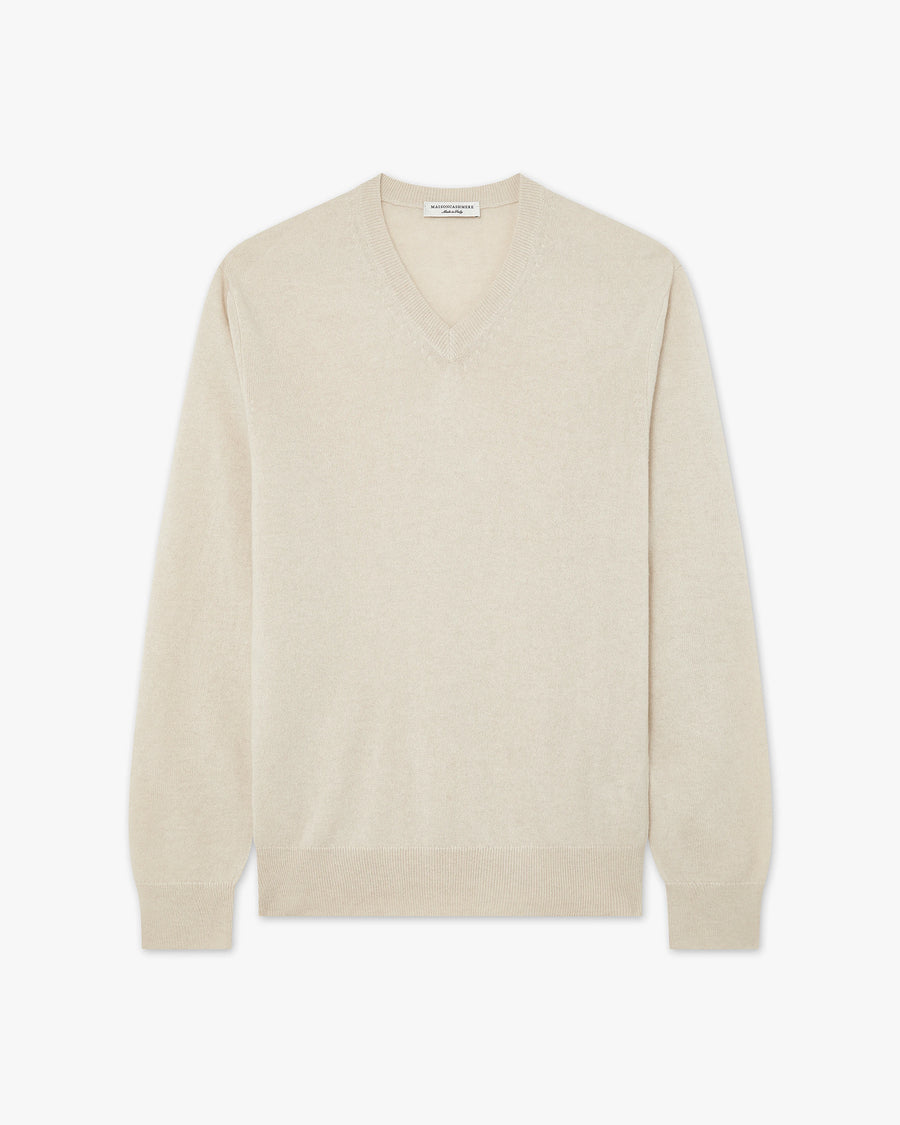 Men's Classic V-Neck Sweater - Light Beige Cashmere