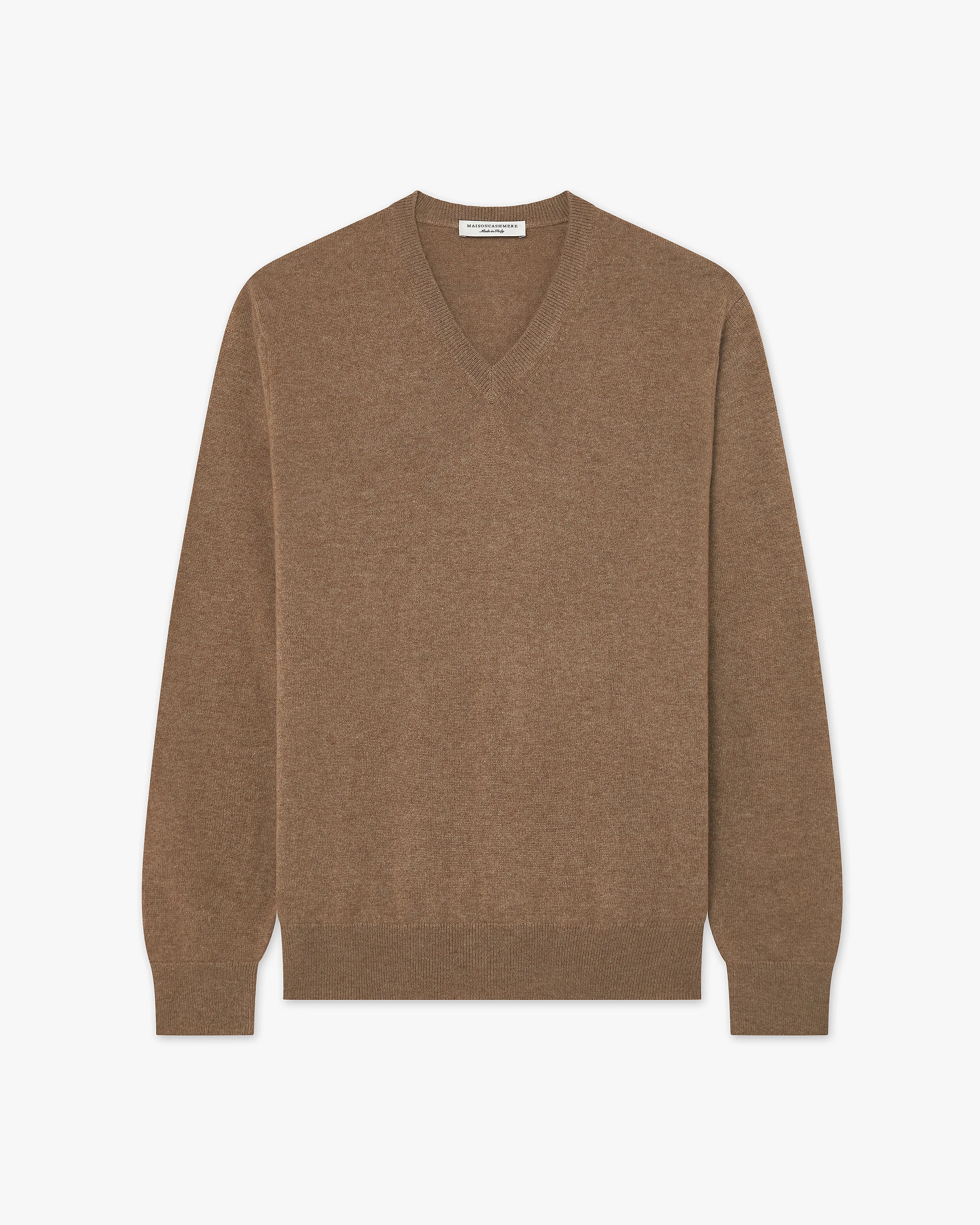 Men's Classic V-Neck Sweater - Light Brown Cashmere