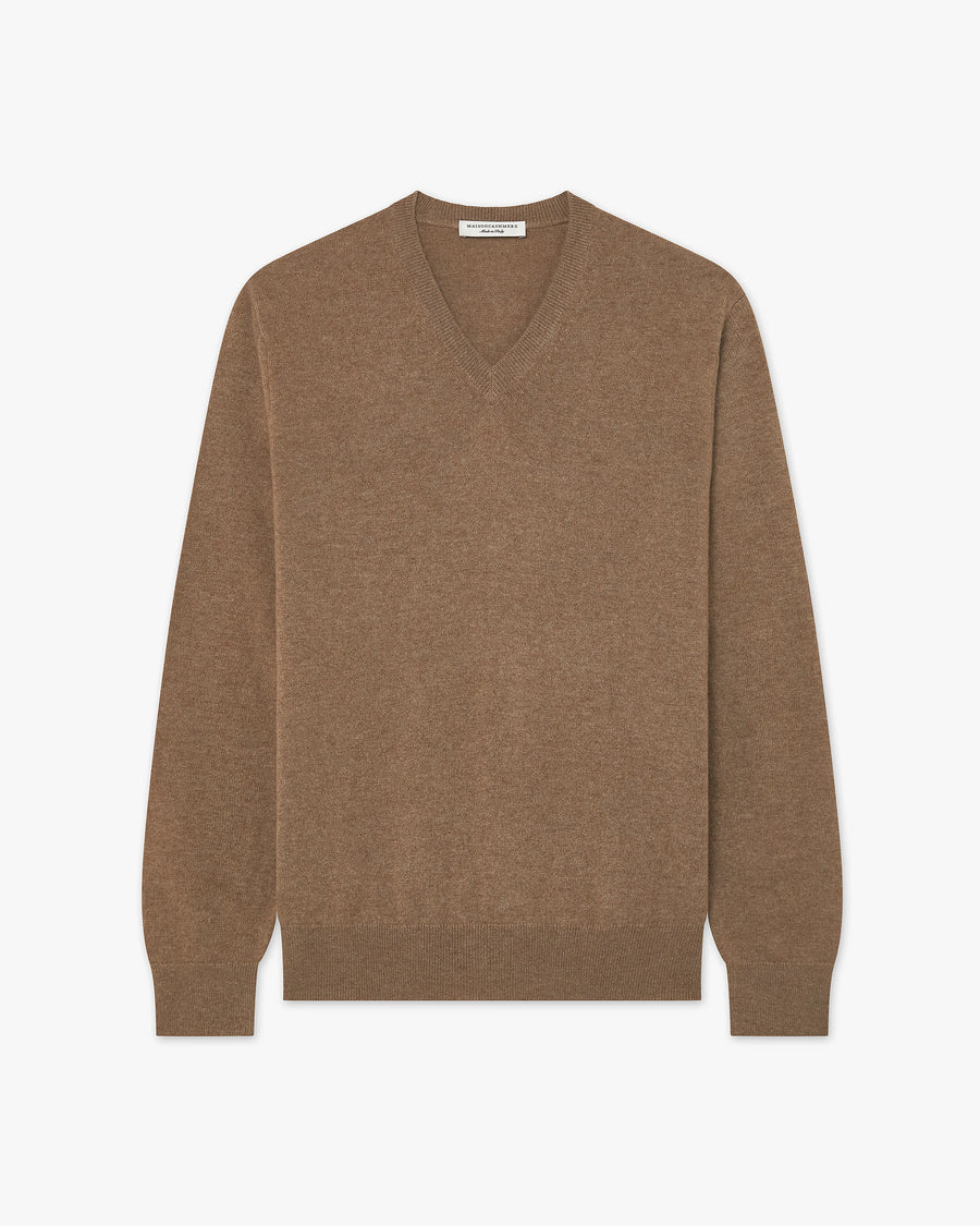 Men's Classic V-Neck Sweater - Light Brown Cashmere