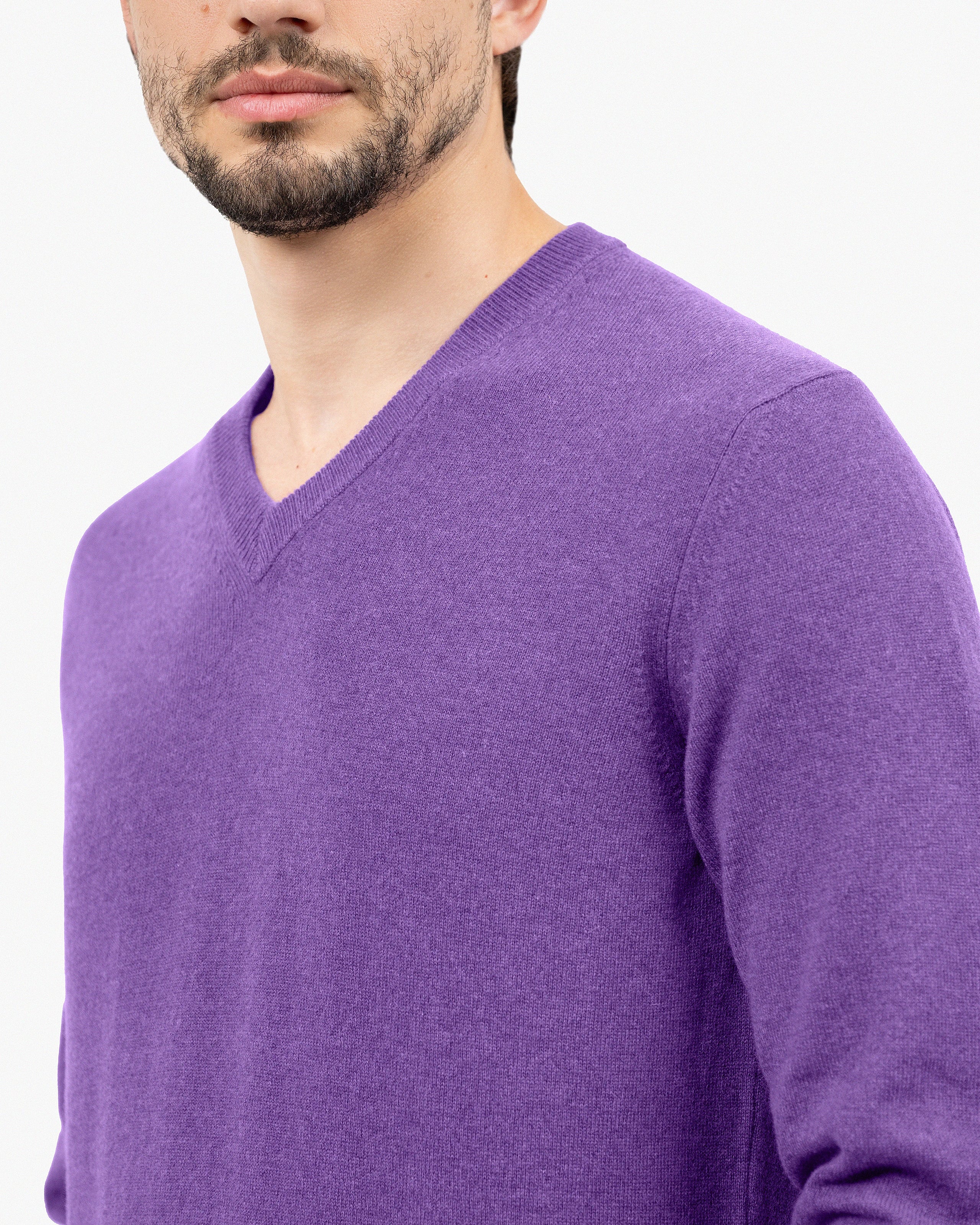 Men's Classic V-Neck Sweater - Purple Cashmere
