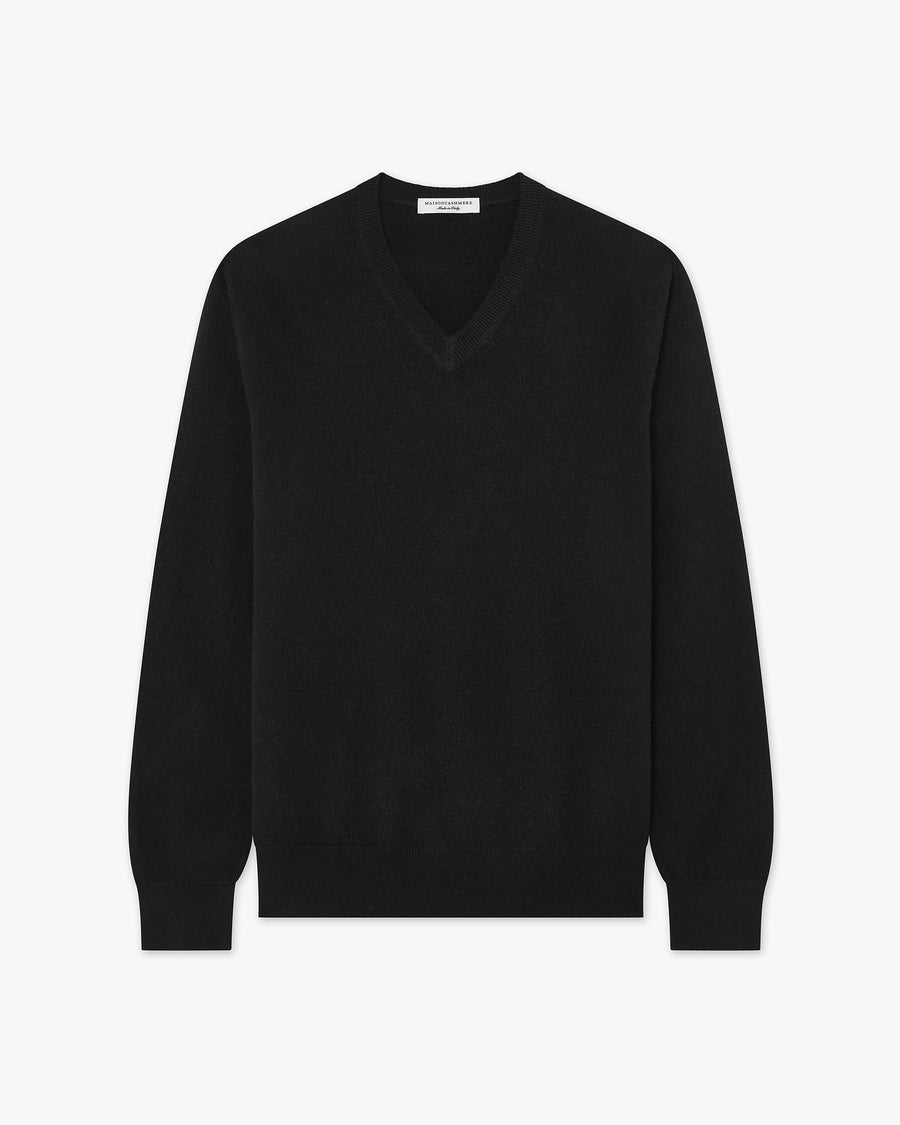 Men's Classic V-Neck Sweater - Black Cashmere