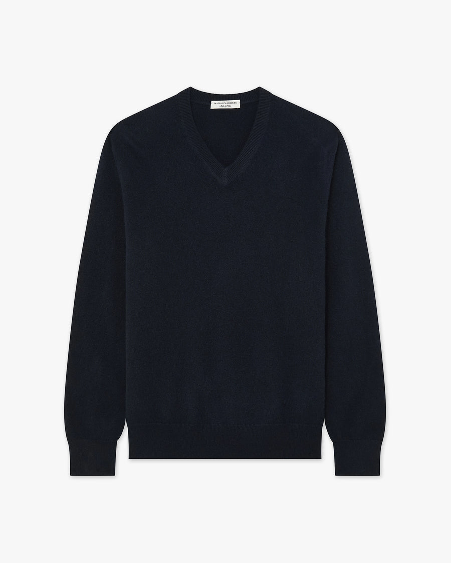 Men's Classic V-Neck Sweater - Night Blue Cashmere