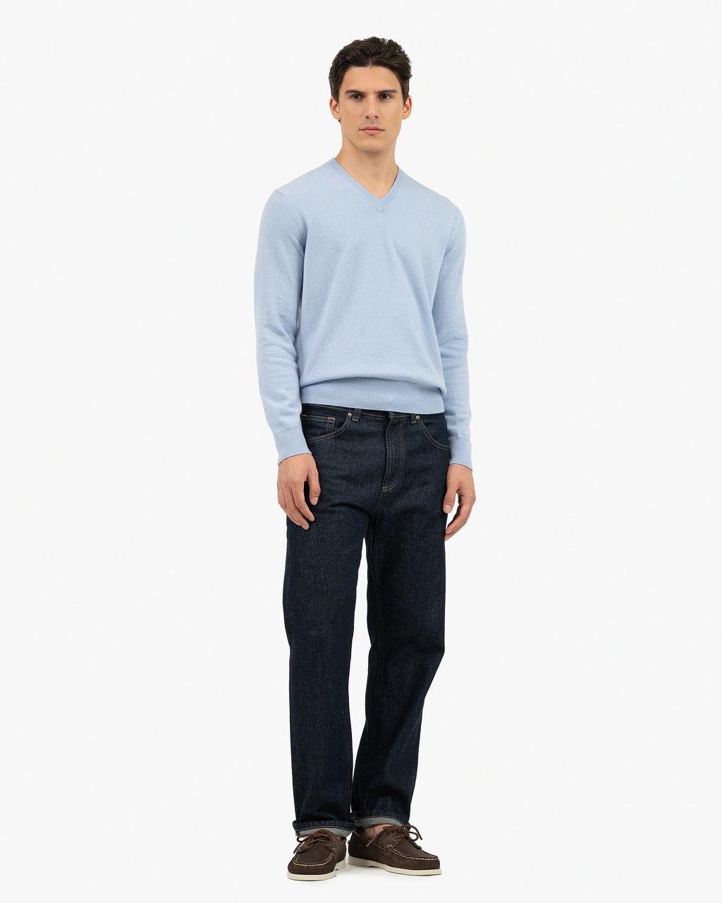 Men's Classic V-Neck Sweater - Light Blue - Cashmere