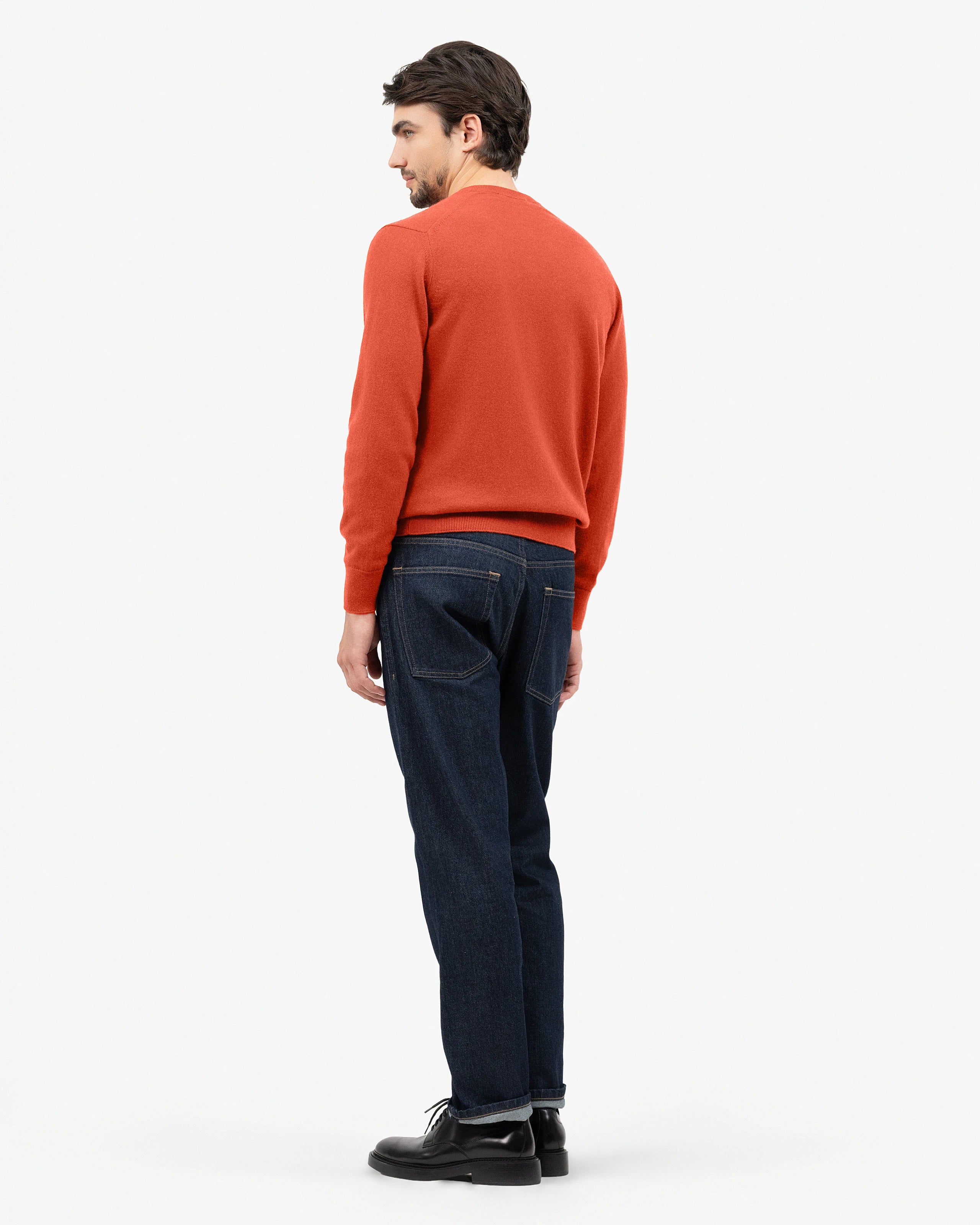 Men's Classic V-Neck Sweater - Brick Red Cashmere