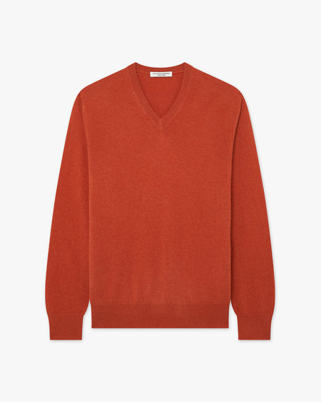 Classic Kaschmir V-Ausschnitt Pullover Herren Ziegelrot