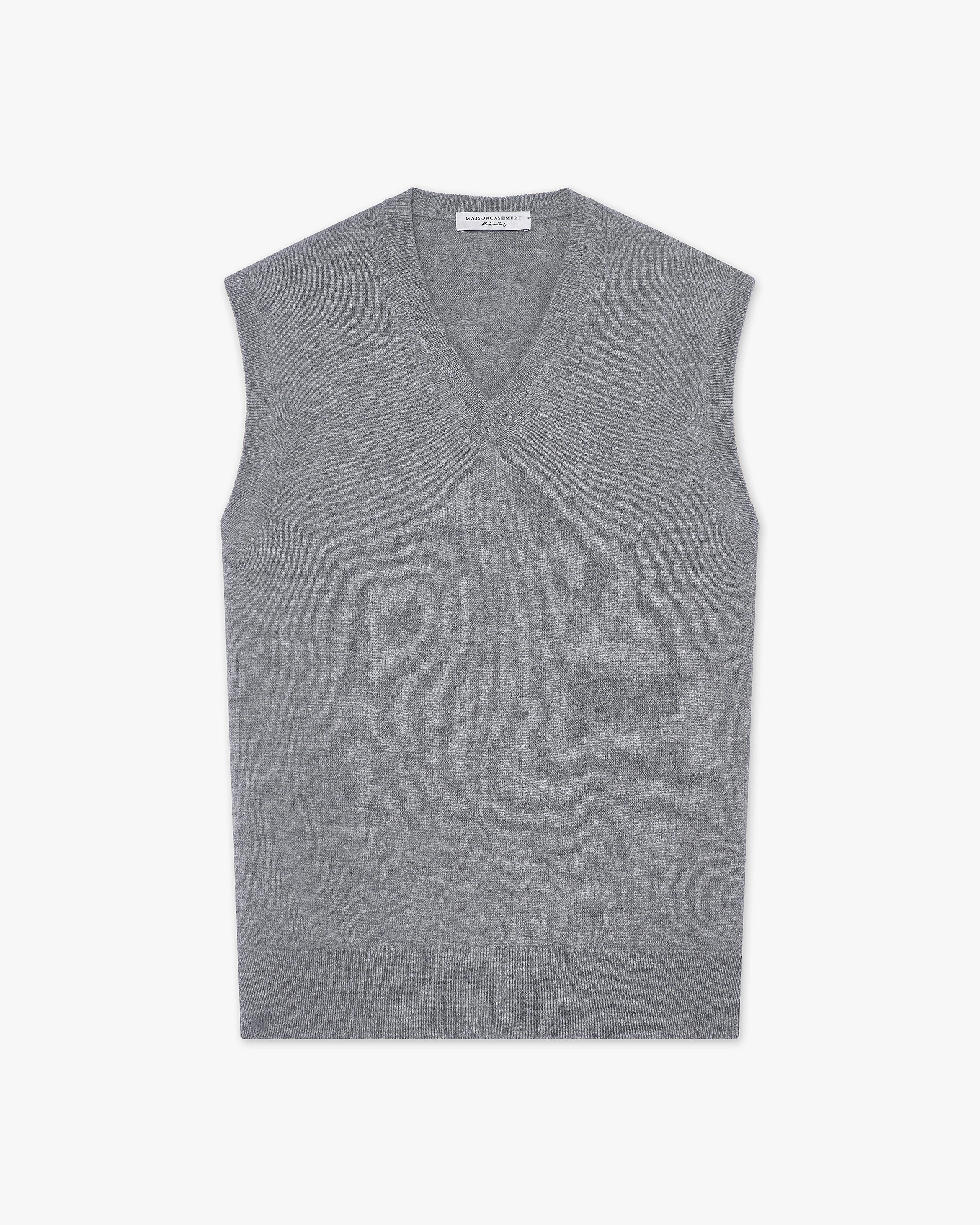 トップス CASHMERE V NECK PULLOVER KNIT VEST Men's Classic Cashmere Vest - Medium Grey | MaisonCashmere
