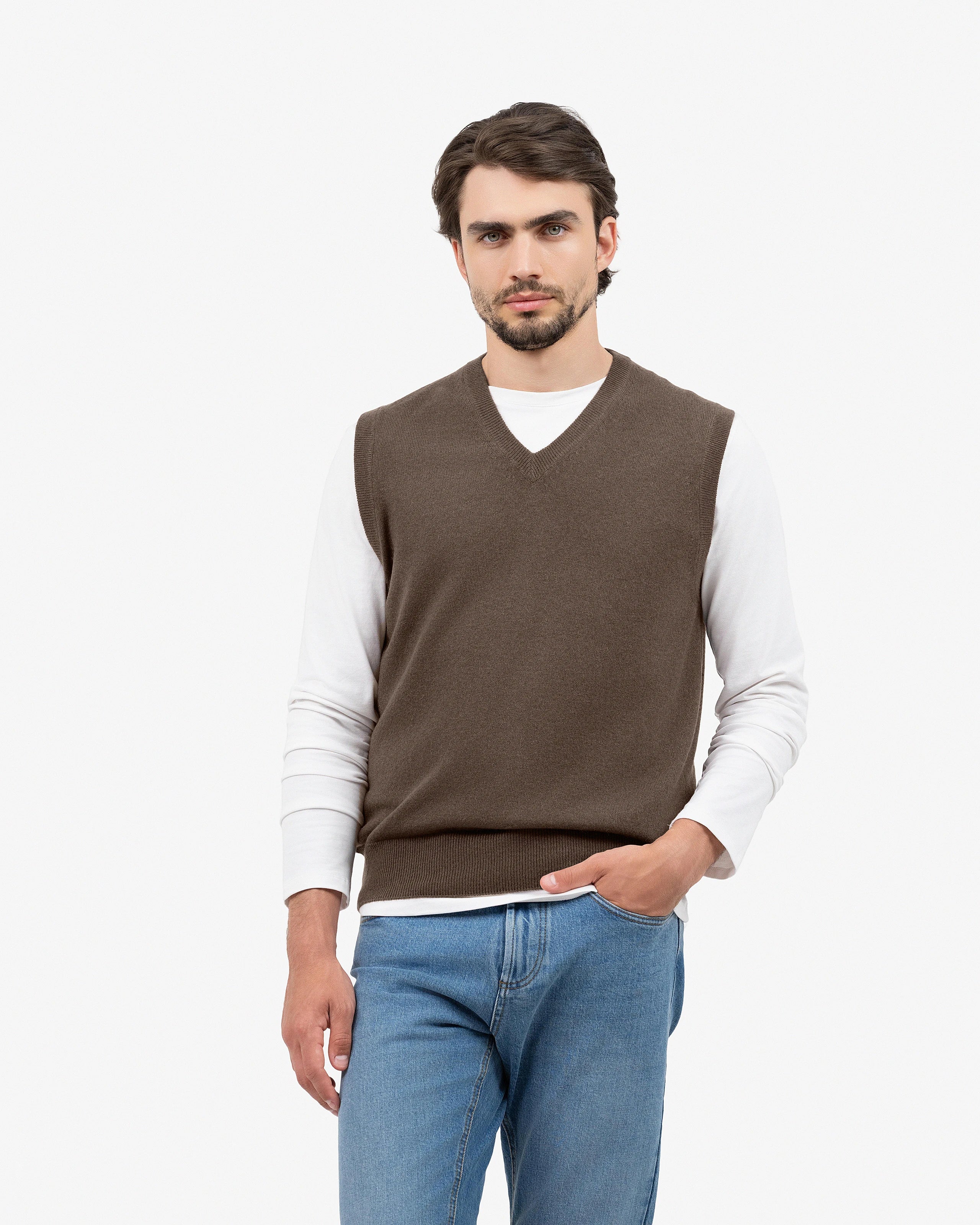 Men's Classic Cashmere Vest - Brown | MaisonCashmere