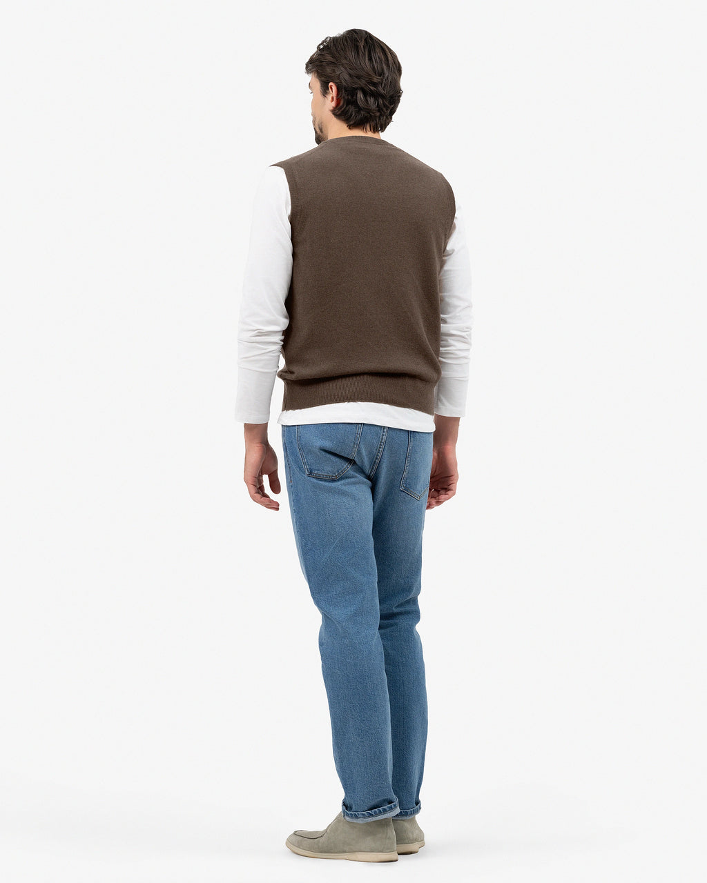 Men's Classic V-Neck Vest - Brown Cashmere