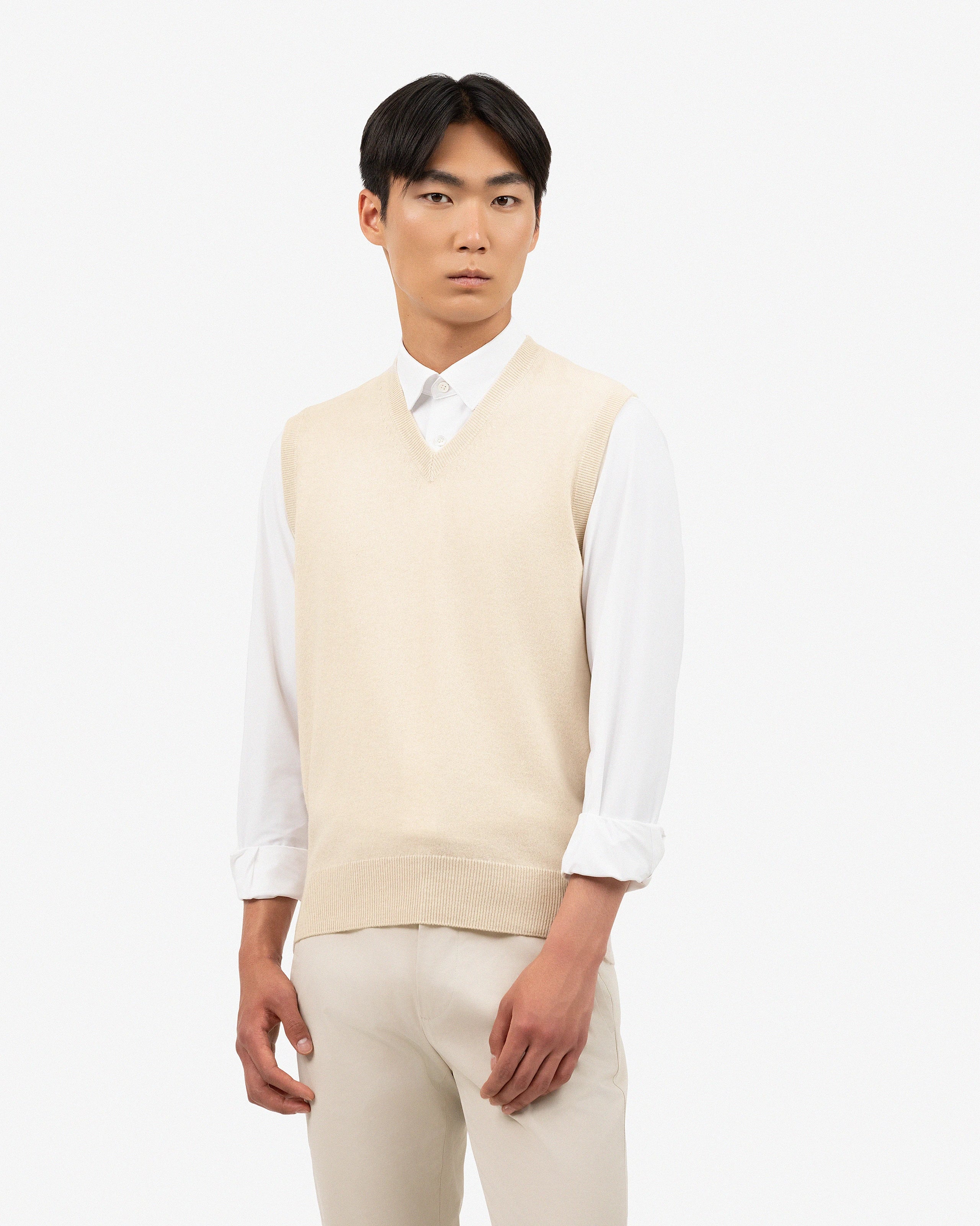 Men's Classic V-Neck Vest - Light Beige Cashmere