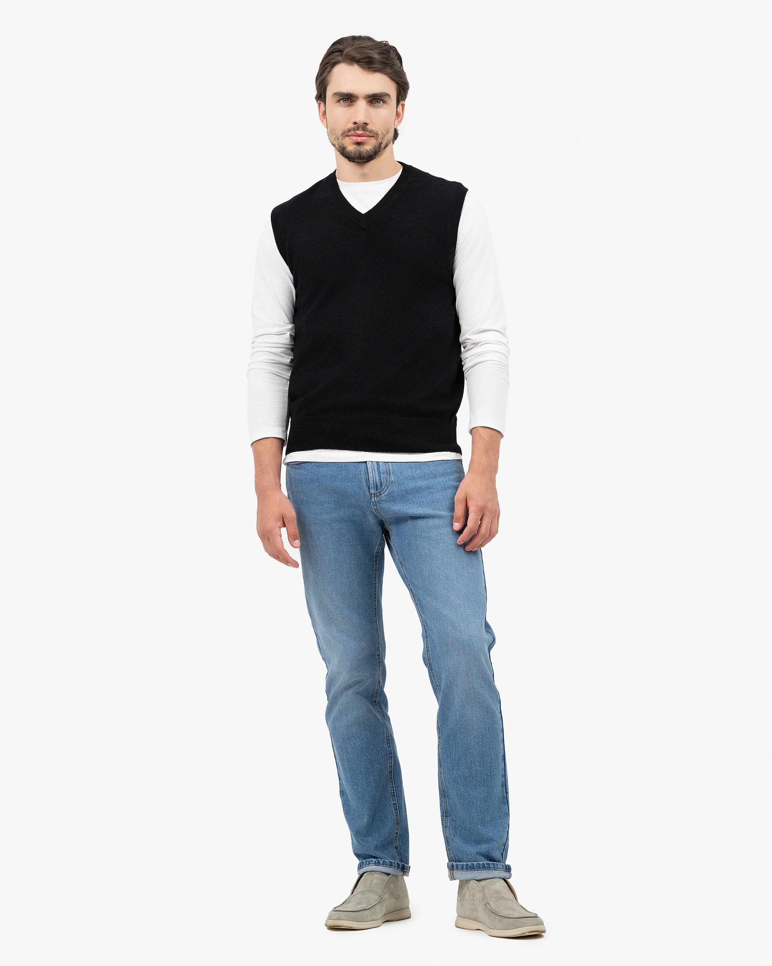 Men's Classic V-Neck Vest - Black Cashmere