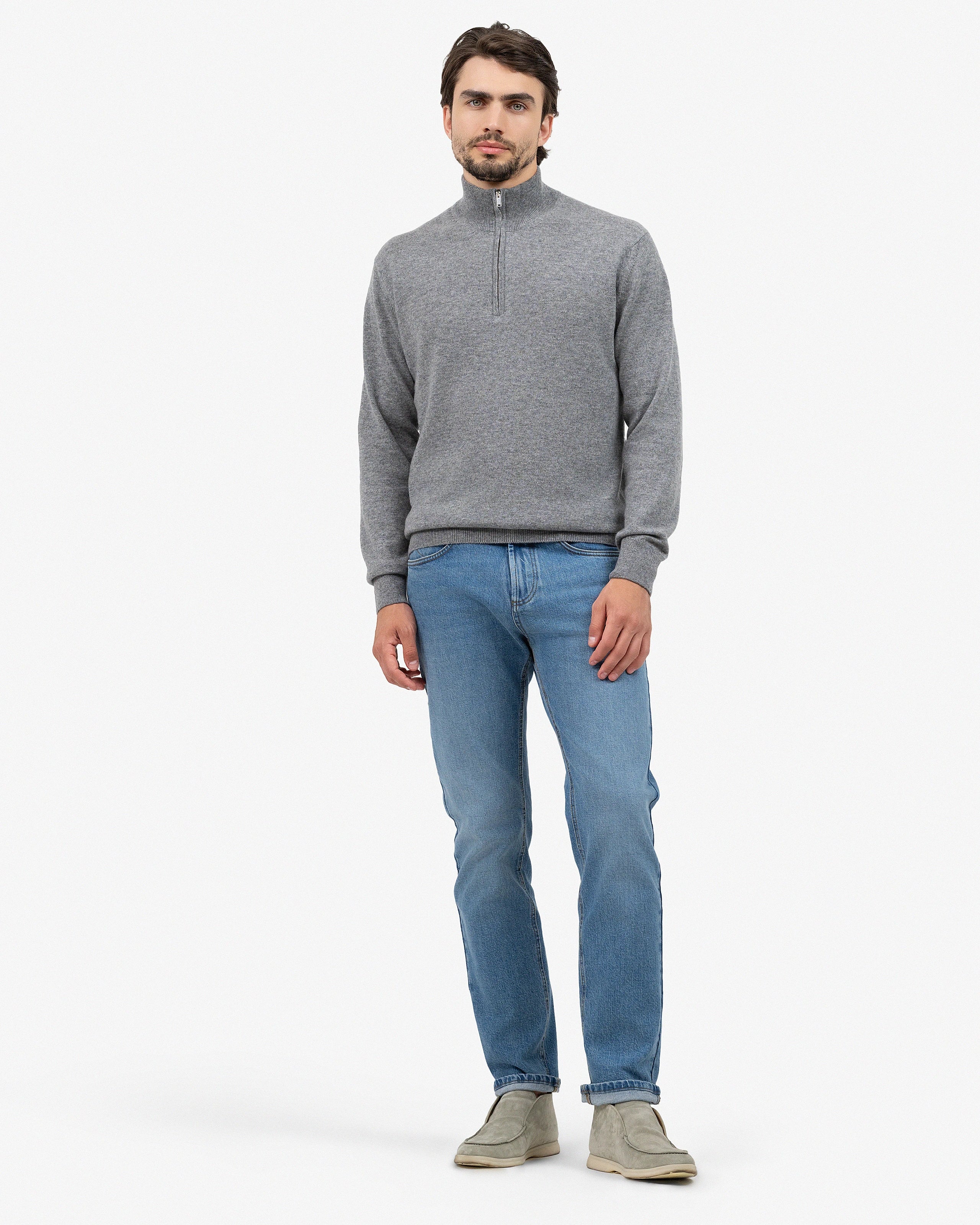 Men's Classic Half-Zip Mock Neck - Medium Grey Cashmere