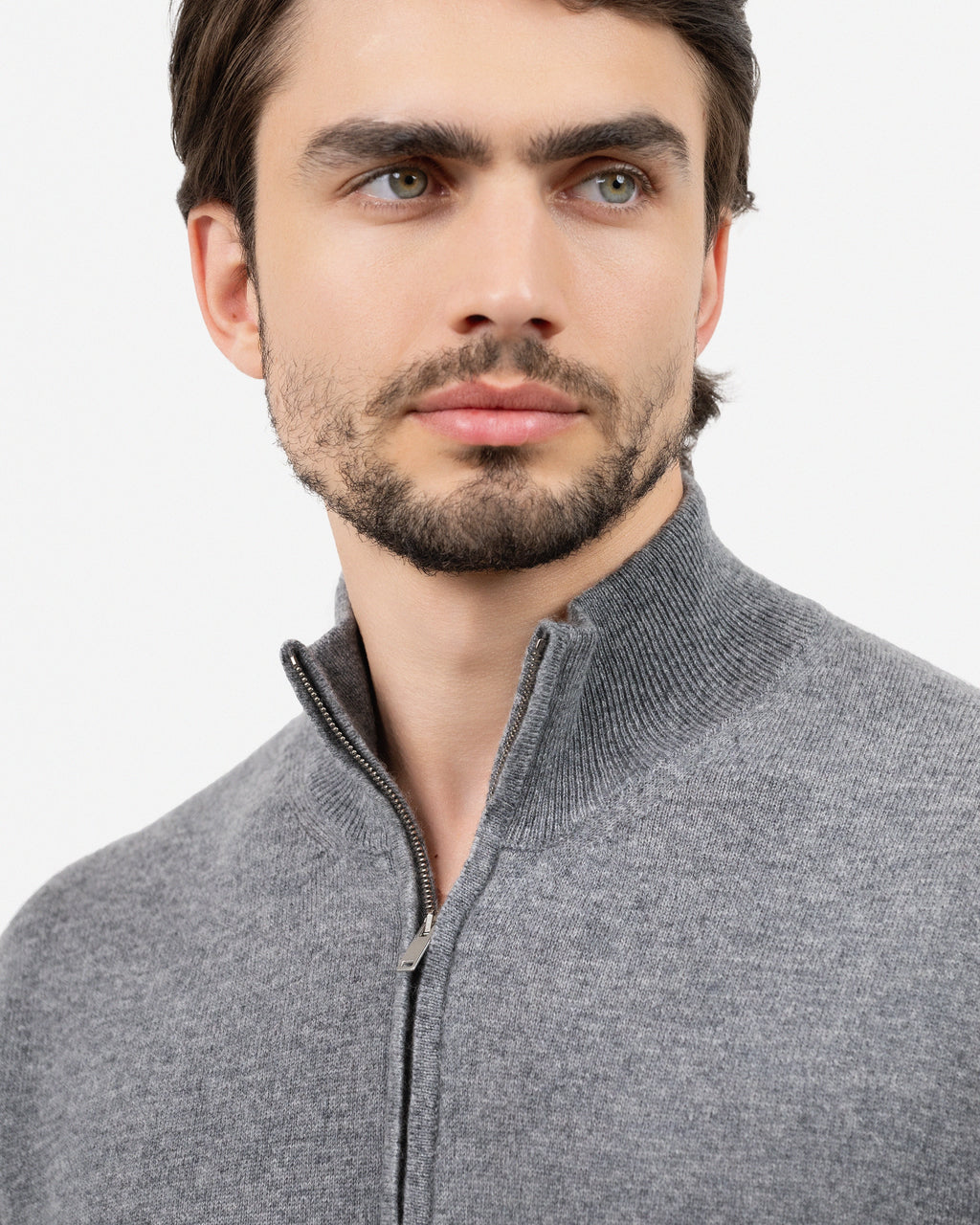 Men's Classic Half-Zip Mock Neck - Medium Grey Cashmere