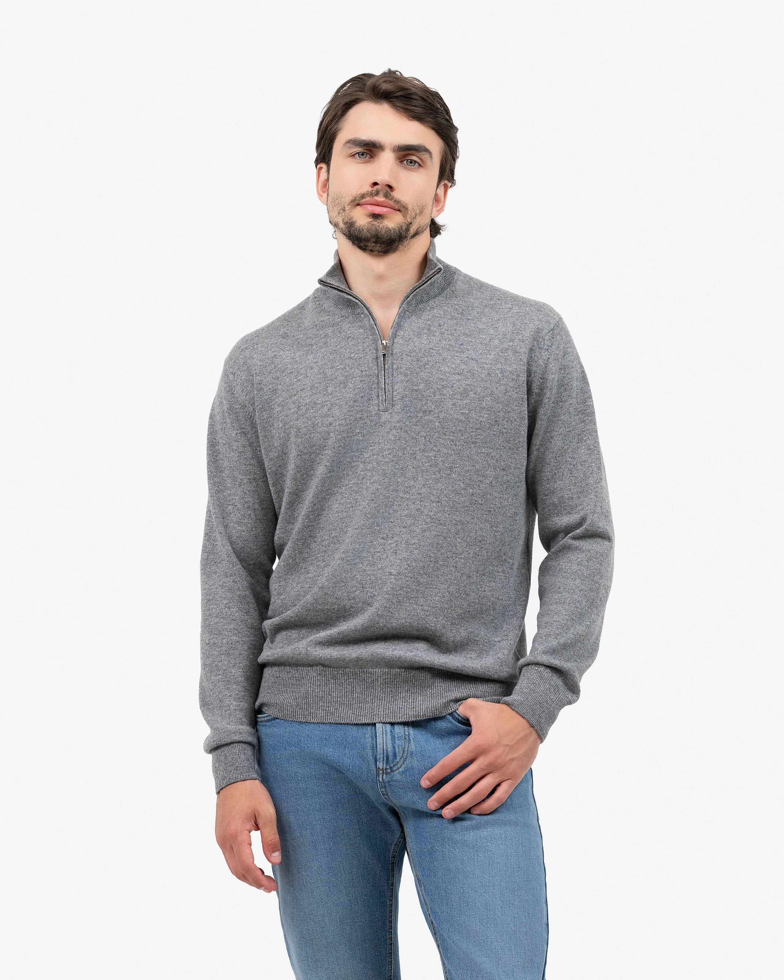 Men's Cashmere Quarter-Zip Sweater - Medium Grey | MaisonCashmere
