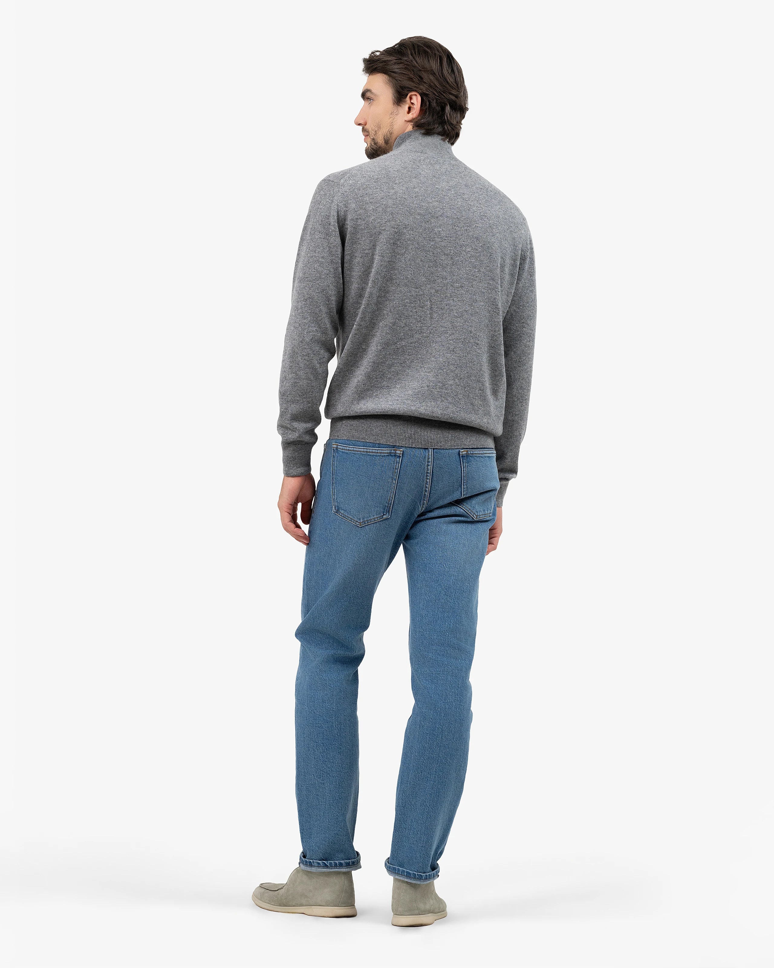 Men's Classic Half-Zip Mock Neck - Medium Grey Cashmere