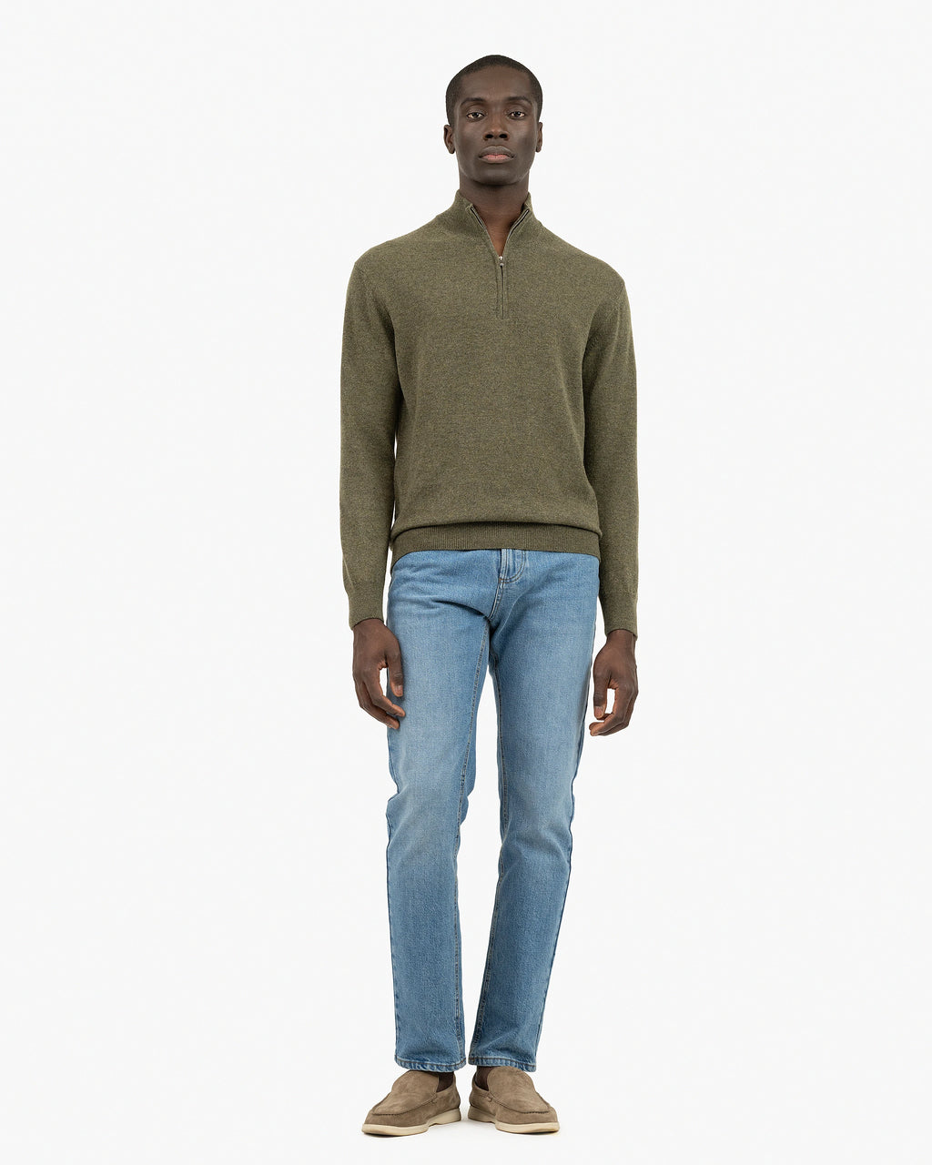 Men's Classic Half-Zip Mock Neck - Green Cashmere