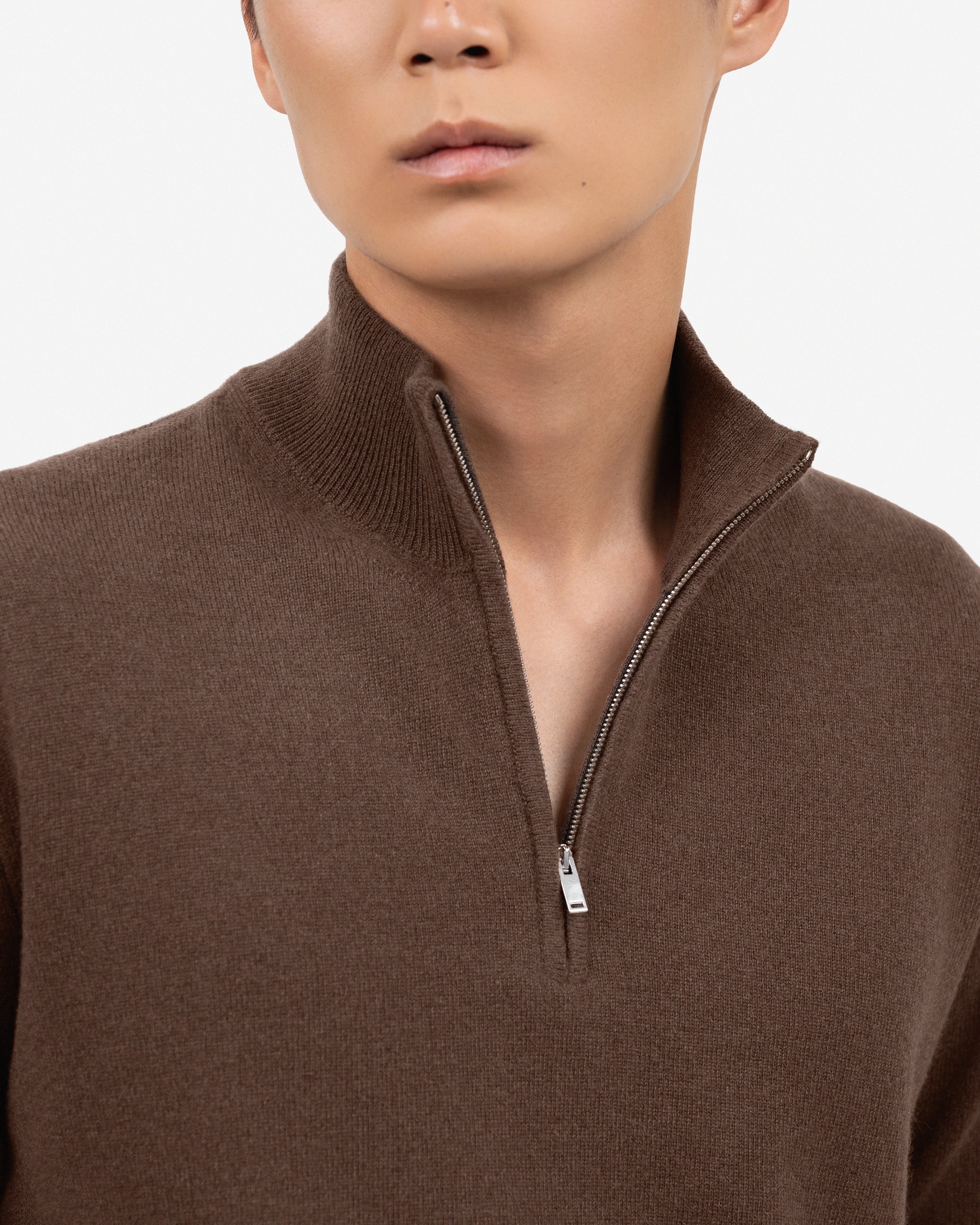 Men's Classic Half-Zip Mock Neck - Brown Cashmere