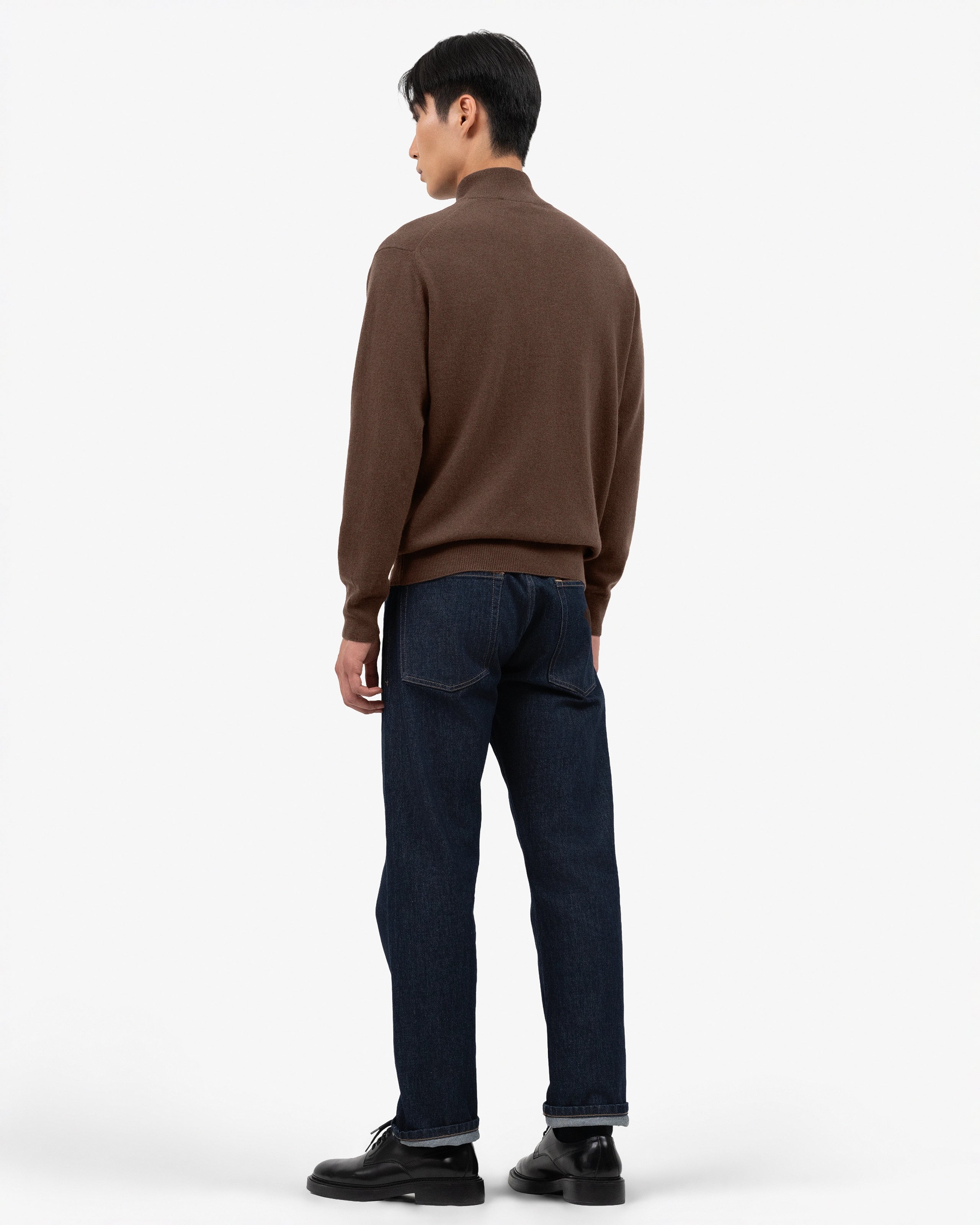 Men's Classic Half-Zip Mock Neck - Brown Cashmere